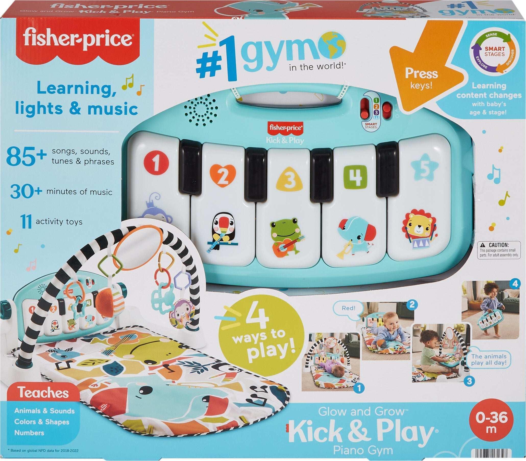 Fisher-Price Glow and Grow Kick & Play Piano Gym Baby Playmat with Musical Learning Toy, Blue - Image 6
