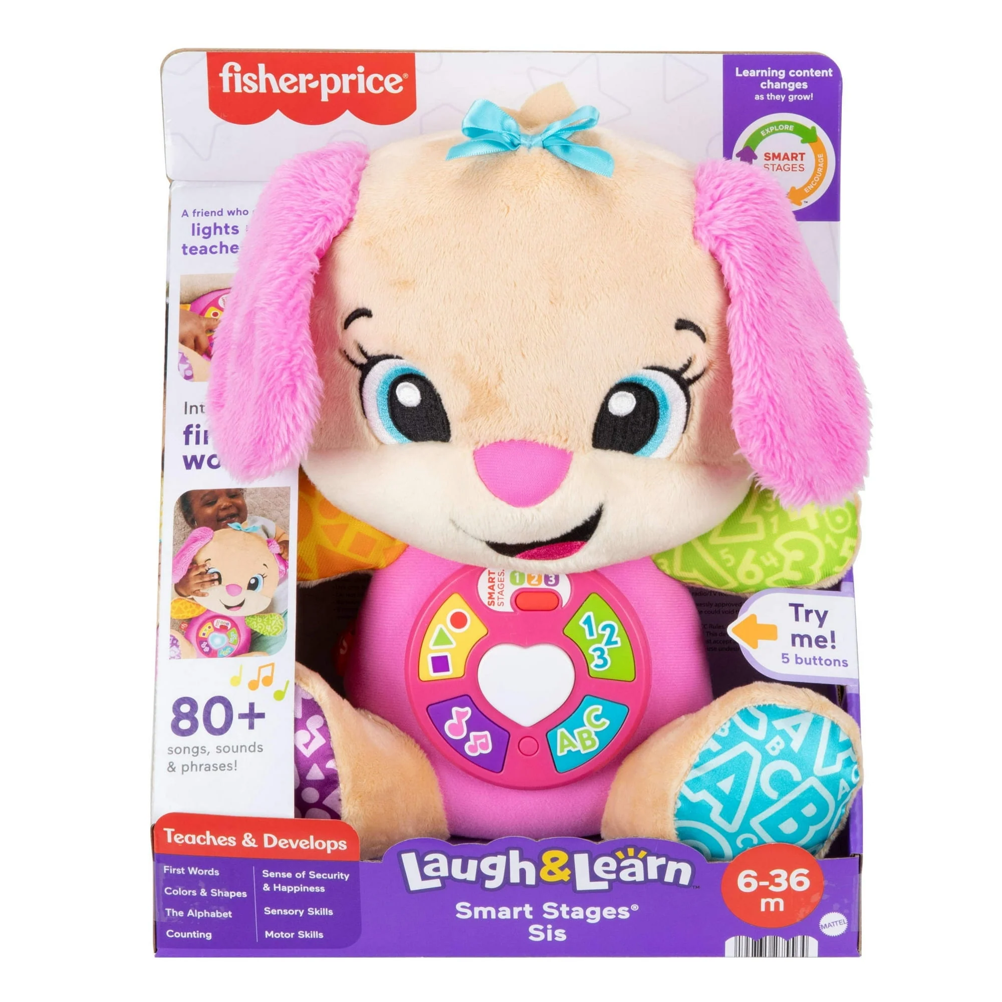 Fisher-Price Laugh & Learn Smart Stages Sis Pink Plush Musical Learning Toy for Baby & Toddler - Image 2