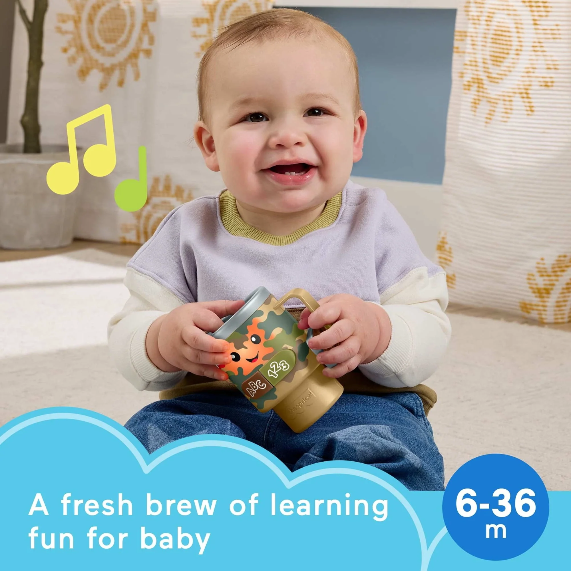 Fisher-Price Laugh & Learn Wake up & Learn Coffee Mug Baby & Toddler Toy with Music & Lights - Image 6