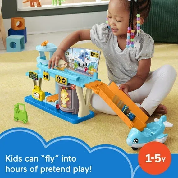 Fisher-Price Little People Everyday Adventures Airport Toddler Playset, Airplane & 3 Play Pieces - Image 6