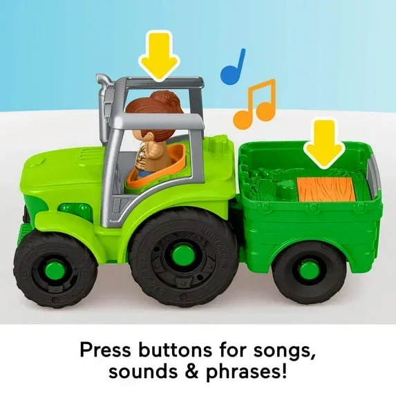 Fisher-Price Little People Push & Play Tractor, Musical Toy Farm Vehicle & 2 Figures for Toddlers - Image 4