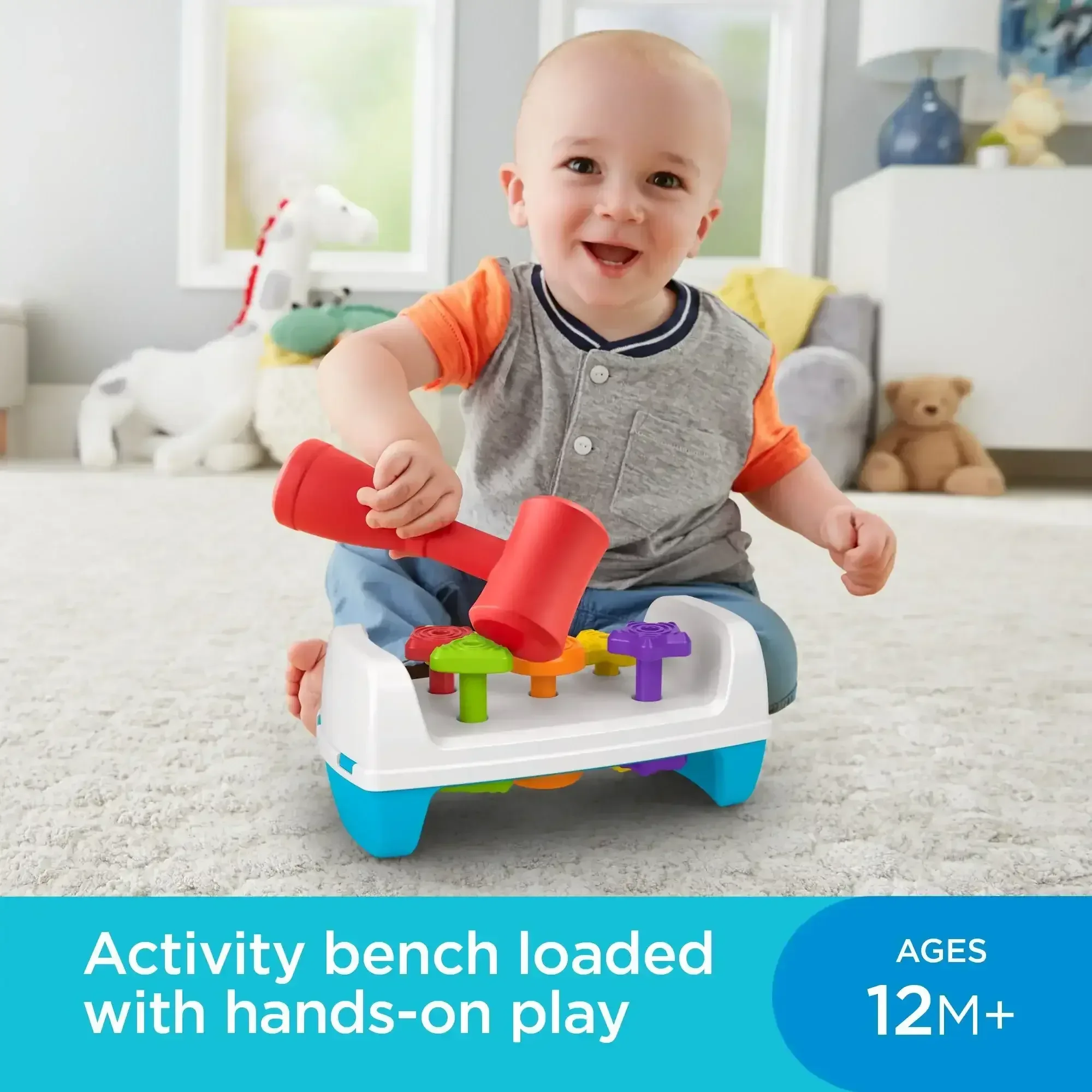 Fisher-Price Tap & Turn Bench Pretend Tools 2-Sided Toy for Infants and Toddlers - Image 2