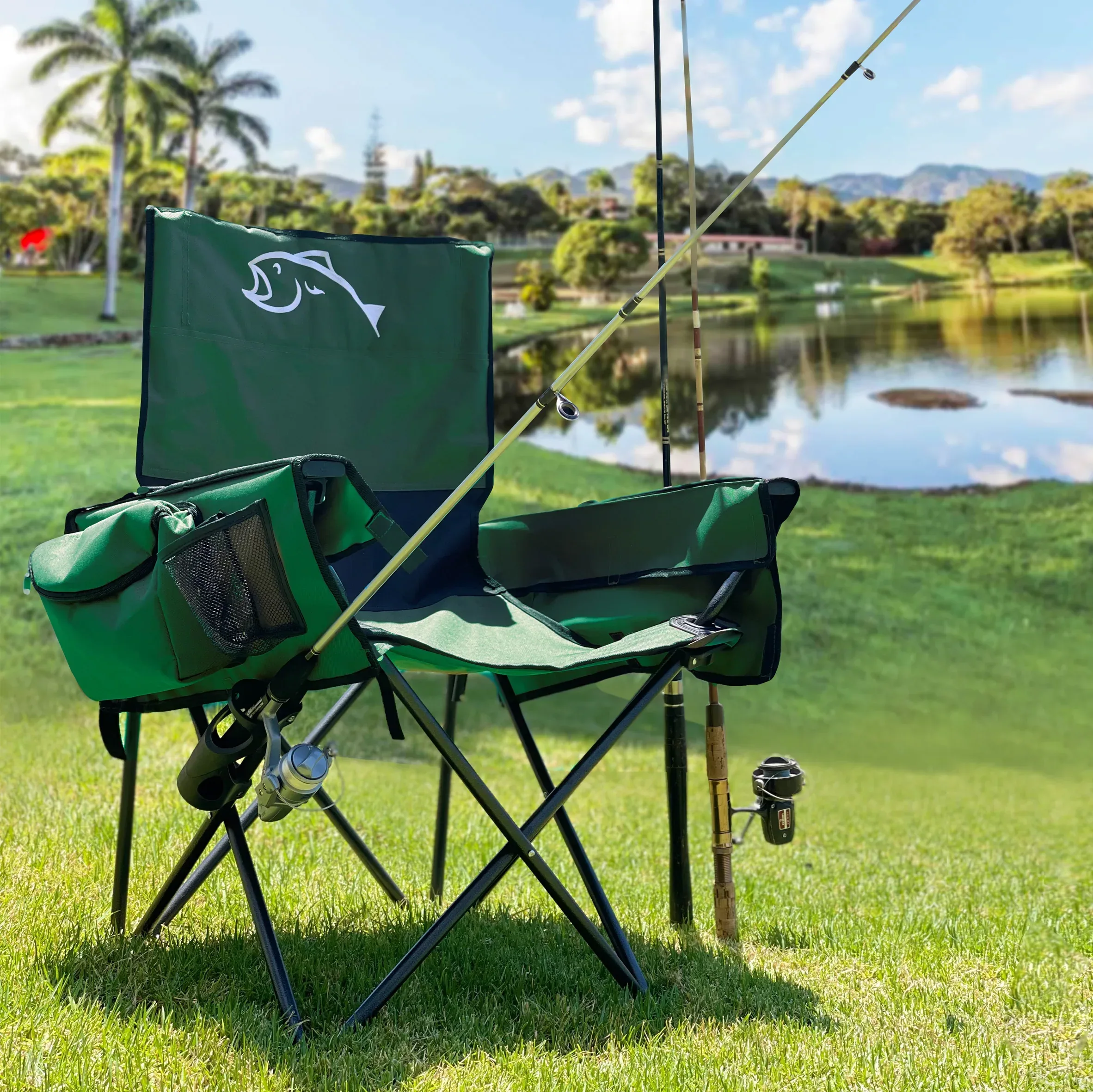 Fishing Chair with Rod Holder Built In Cooler Hands Free Fishing Pole Holder - Storage Pouch Storage Bag for Fishing Accessories Full Size Portable & Folding Ruler for Measuring Fish - Image 2
