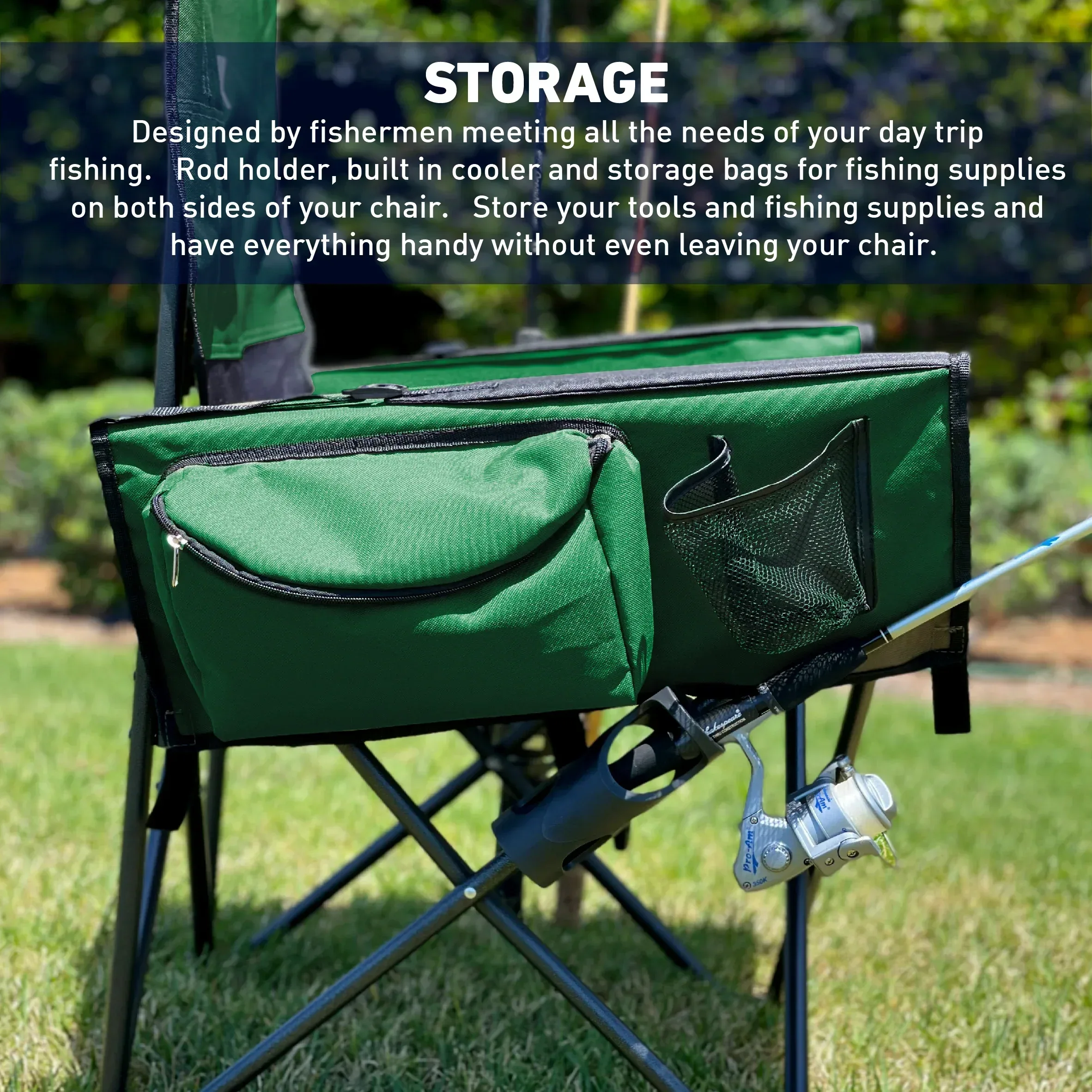 Fishing Chair with Rod Holder Built In Cooler Hands Free Fishing Pole Holder - Storage Pouch Storage Bag for Fishing Accessories Full Size Portable & Folding Ruler for Measuring Fish - Image 3