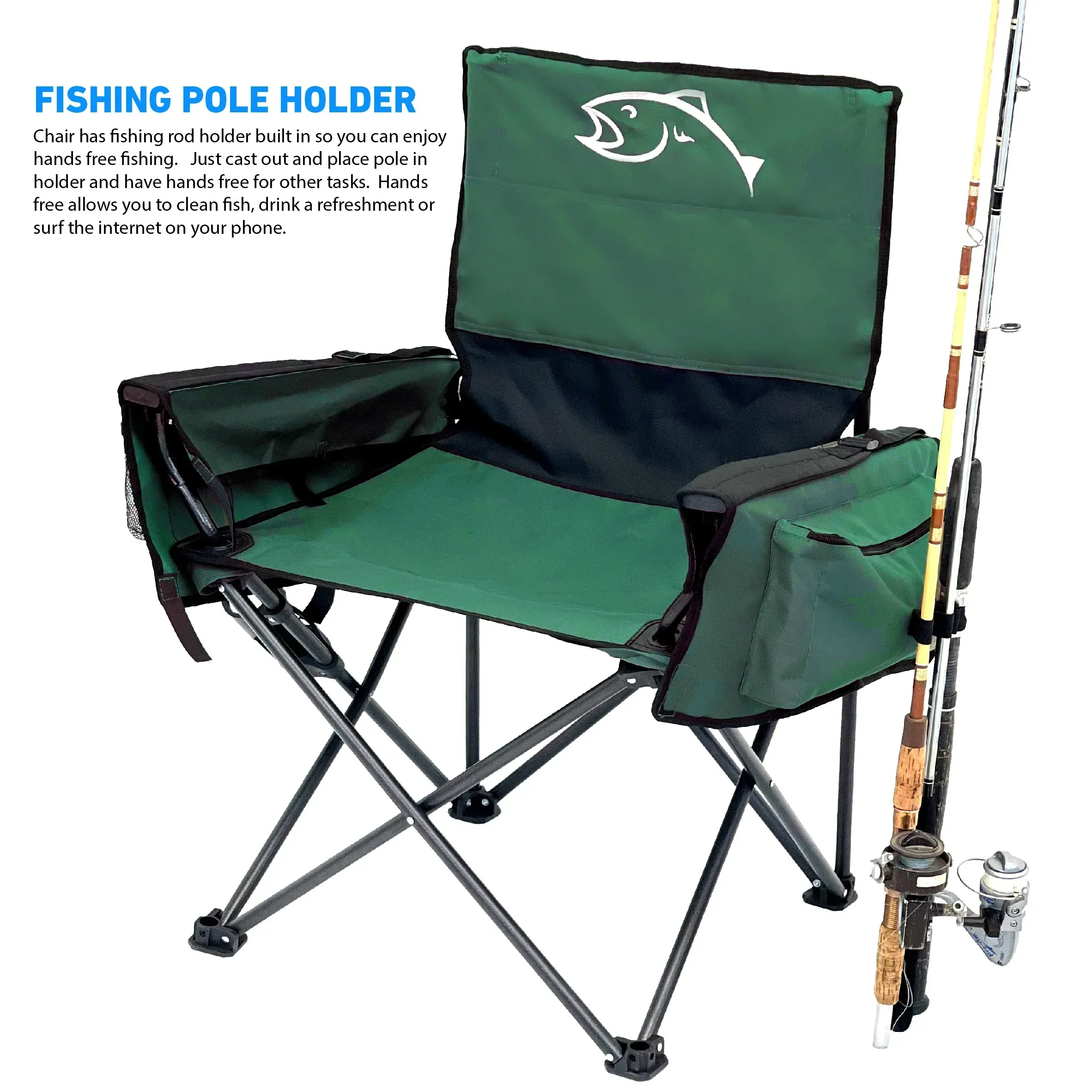 Fishing Chair with Rod Holder Built In Cooler Hands Free Fishing Pole Holder - Storage Pouch Storage Bag for Fishing Accessories Full Size Portable & Folding Ruler for Measuring Fish - Image 4