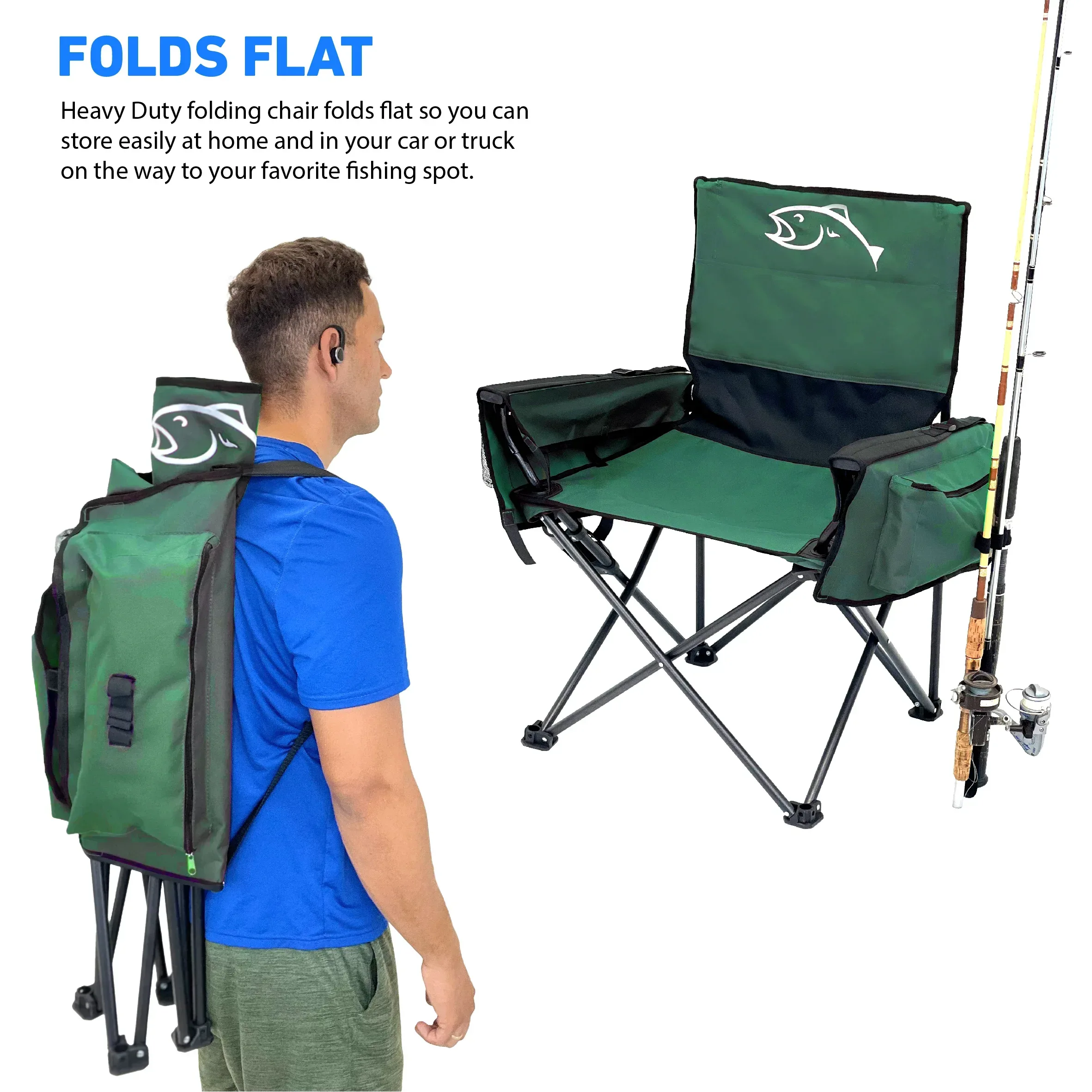 Fishing Chair with Rod Holder Built In Cooler Hands Free Fishing Pole Holder - Storage Pouch Storage Bag for Fishing Accessories Full Size Portable & Folding Ruler for Measuring Fish - Image 5