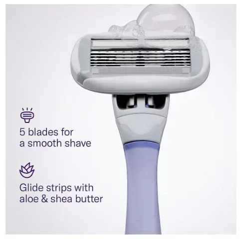 Flamingo Women's Razor Shaving Kit, 1 Handle, 11 Razor Blade Refills, 1 Shower Holder - Lilac - Image 2