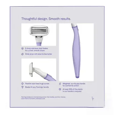 Flamingo Women's Razor Shaving Kit, 1 Handle, 11 Razor Blade Refills, 1 Shower Holder - Lilac - Image 3