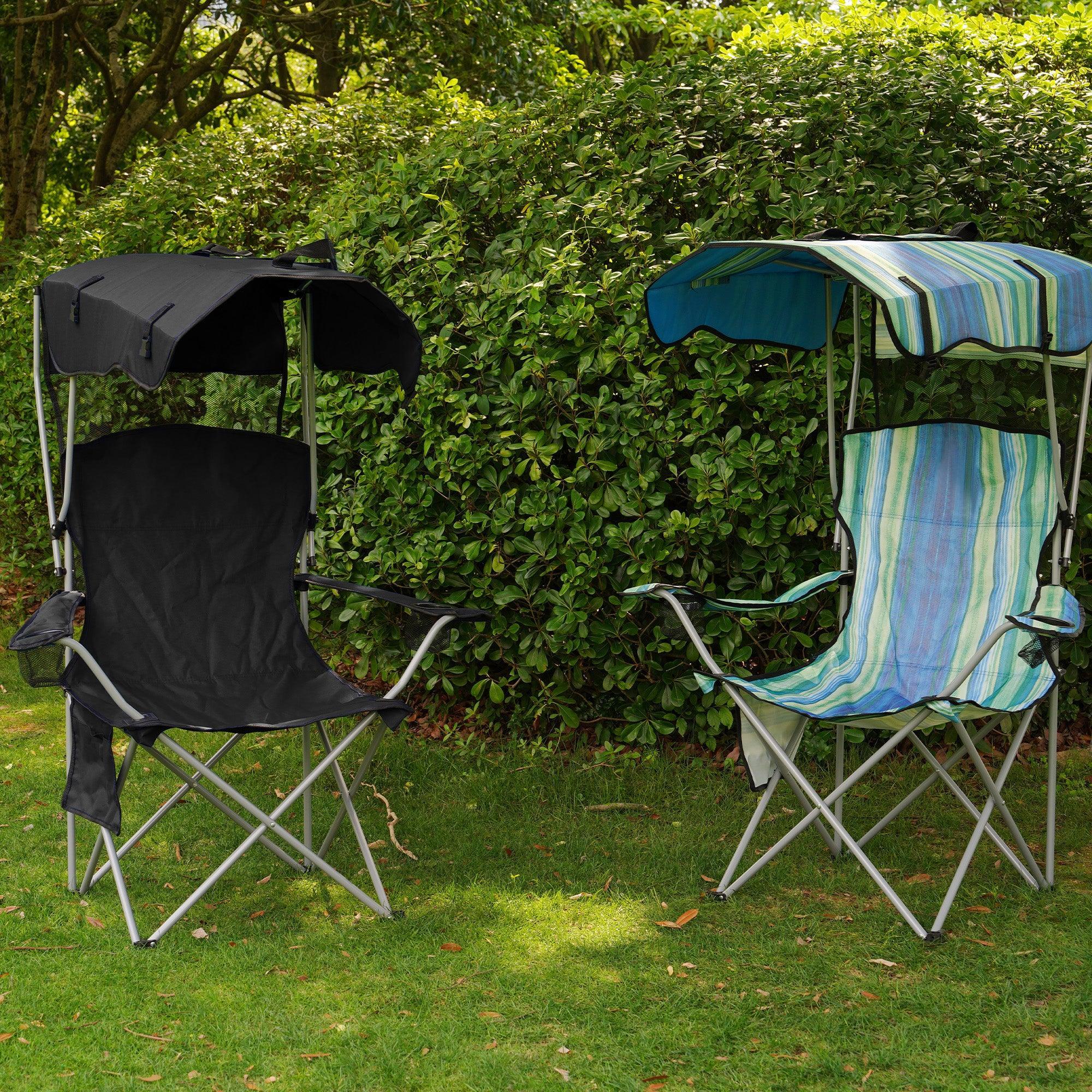 FlexWave Folding Camp Chair，Portable Outdoor Chair，with Shade & Cup Holder，for Camping, Beach, Fishing, and Sports Events - Image 2