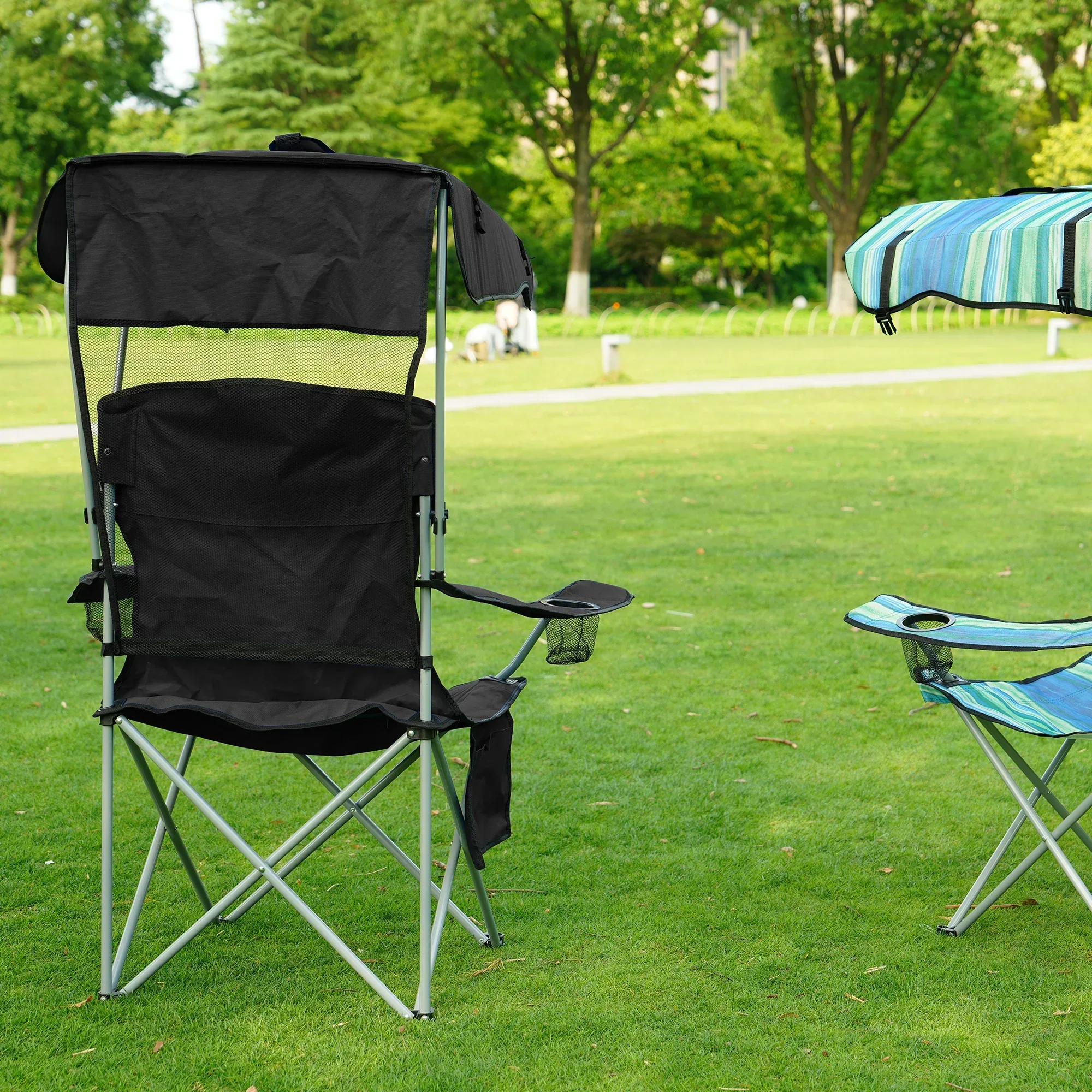 FlexWave Folding Camp Chair，Portable Outdoor Chair，with Shade & Cup Holder，for Camping, Beach, Fishing, and Sports Events - Image 4