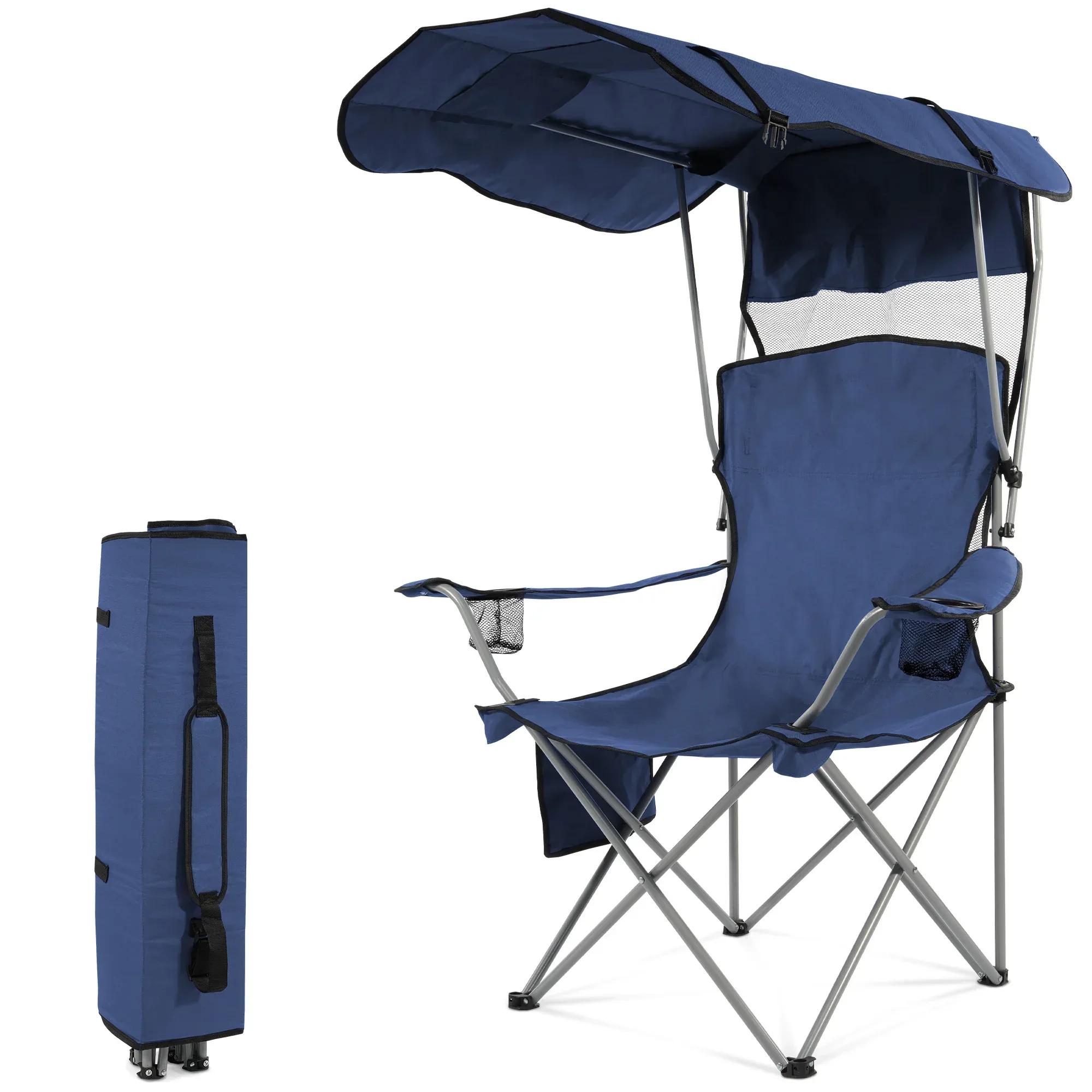 FlexWave Folding Camp Chair，Portable Outdoor Chair，with Shade & Cup Holder，for Camping, Beach, Fishing, and Sports Events - Image 7