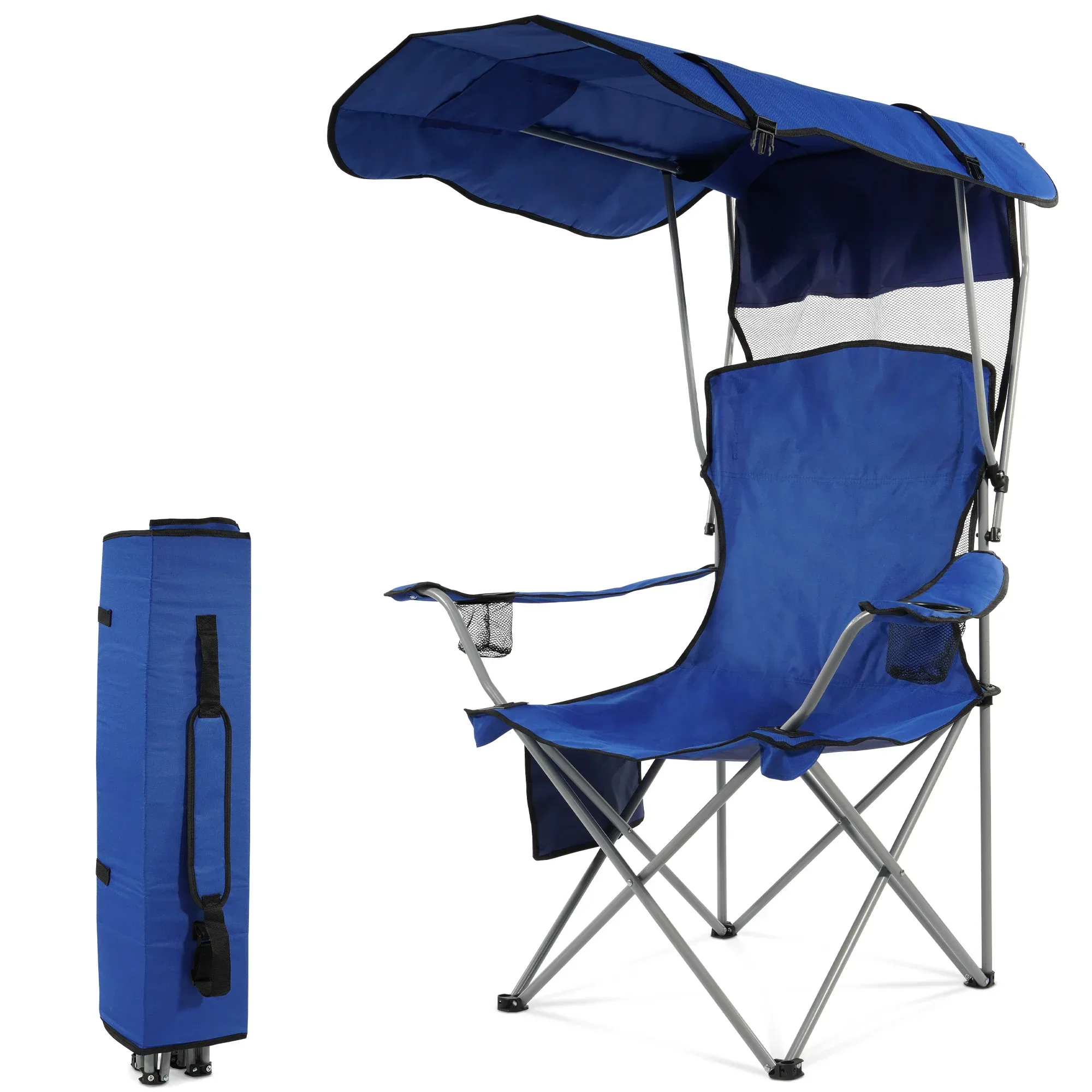 FlexWave Folding Camp Chair，Portable Outdoor Chair，with Shade & Cup Holder，for Camping, Beach, Fishing, and Sports Events - Image 9