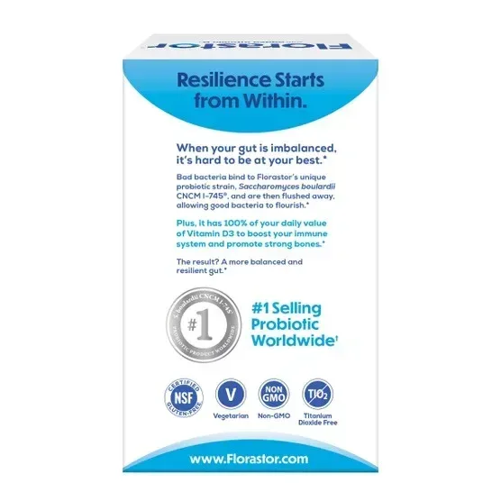 Florastor Daily Probiotic with Vitamin D3, 120 Vegetarian Capsules - Image 2
