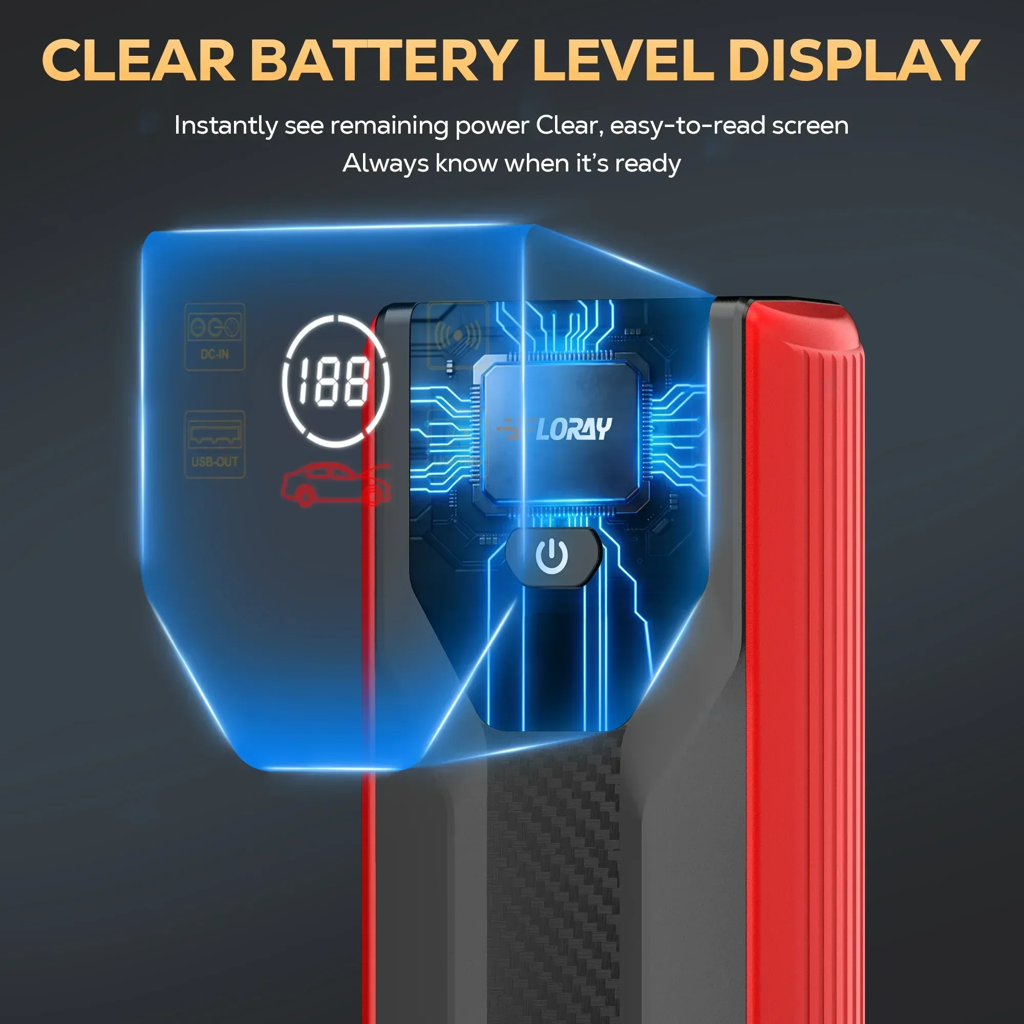 FLORAY Car Jump Starter Portable, 1500A Peak 12V Battery Jump Starter with Jumper Cables Car Battery Charger, Battery Booster Power Pack, Jump Boxes, up to 6.0L Gas/3.0L Diesel - Image 4