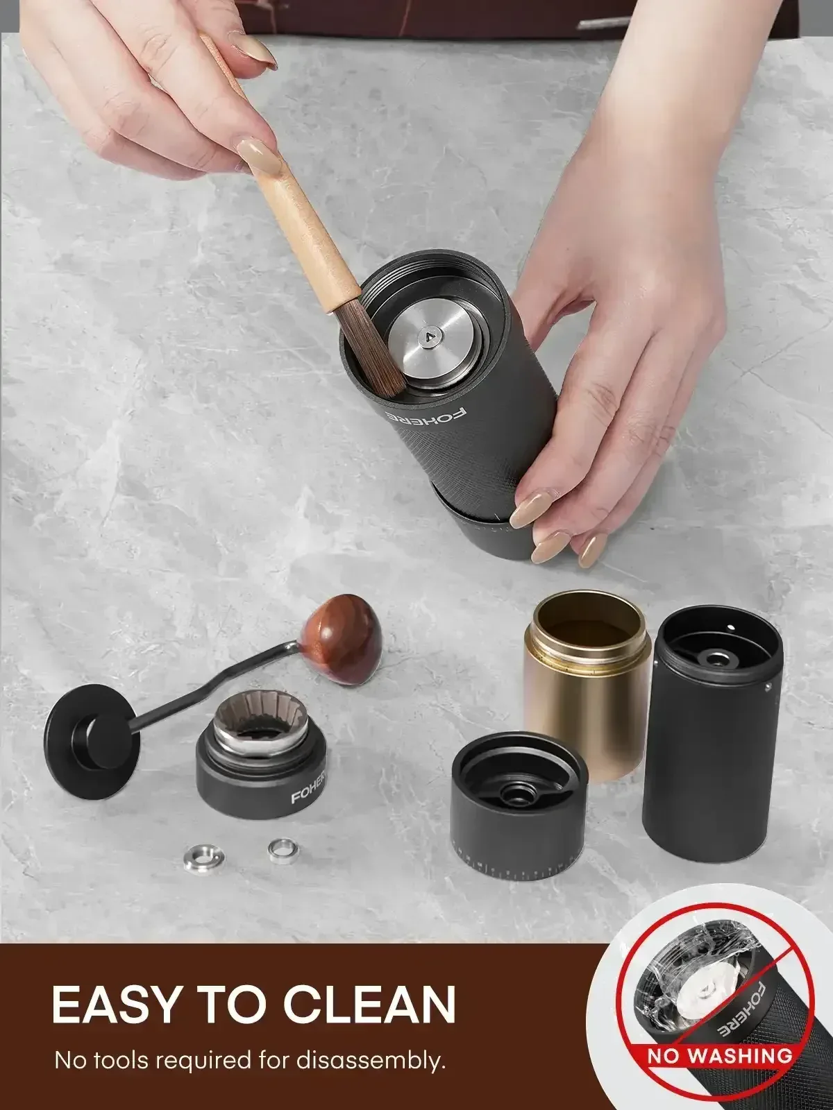 FOHERE Manual Coffee Grinder, 7-Angle Stainless Steel Conical Burrs, External Adjustment, For All Coffees - Image 8