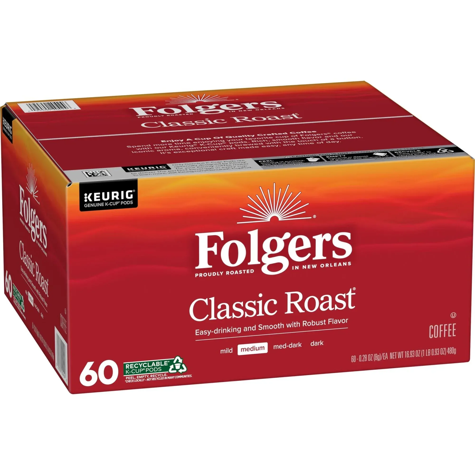 Folgers Classic Roast, Medium Roast Coffee, Keurig K Cup Pods, 60 Count Box - Image 3