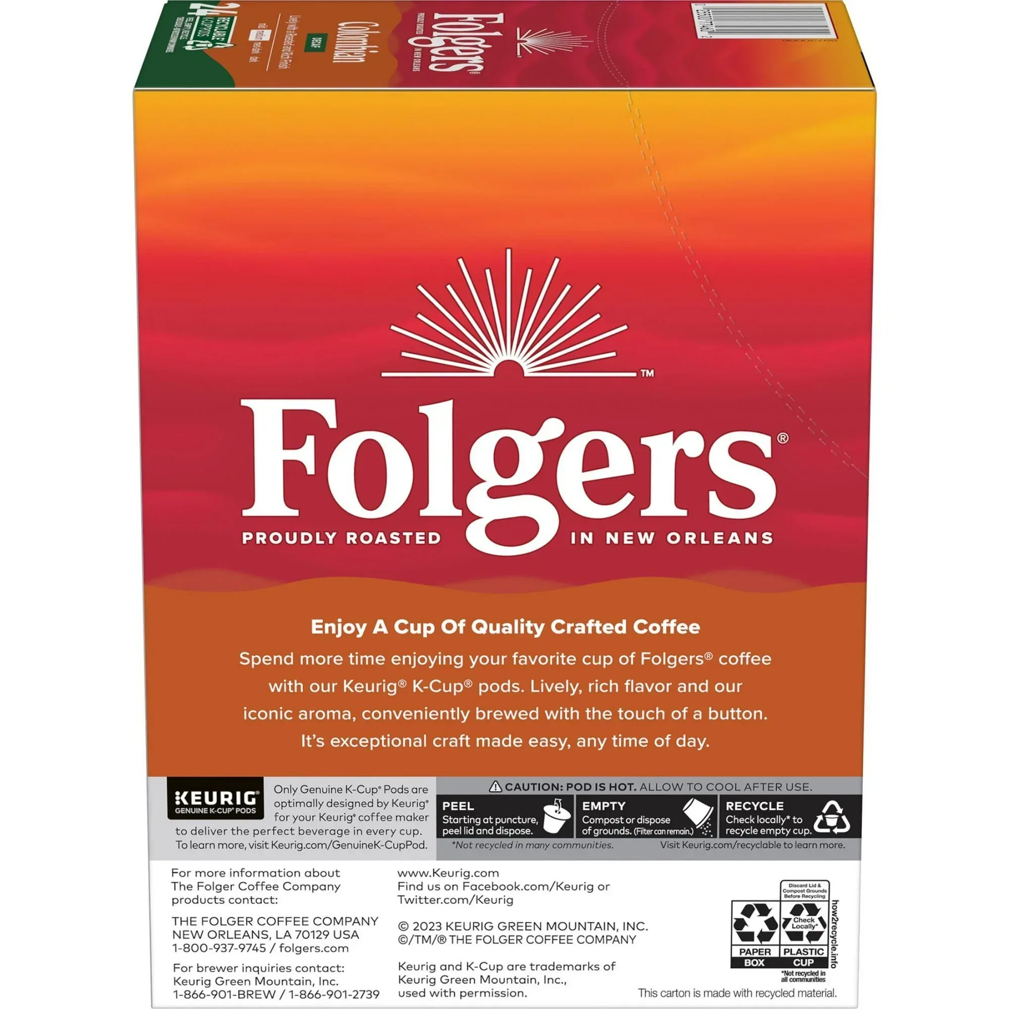 Folgers Colombian Decaffeinated Coffee, Medium Roast, Keurig K Cup Brewers, 24 Count Box - Image 2
