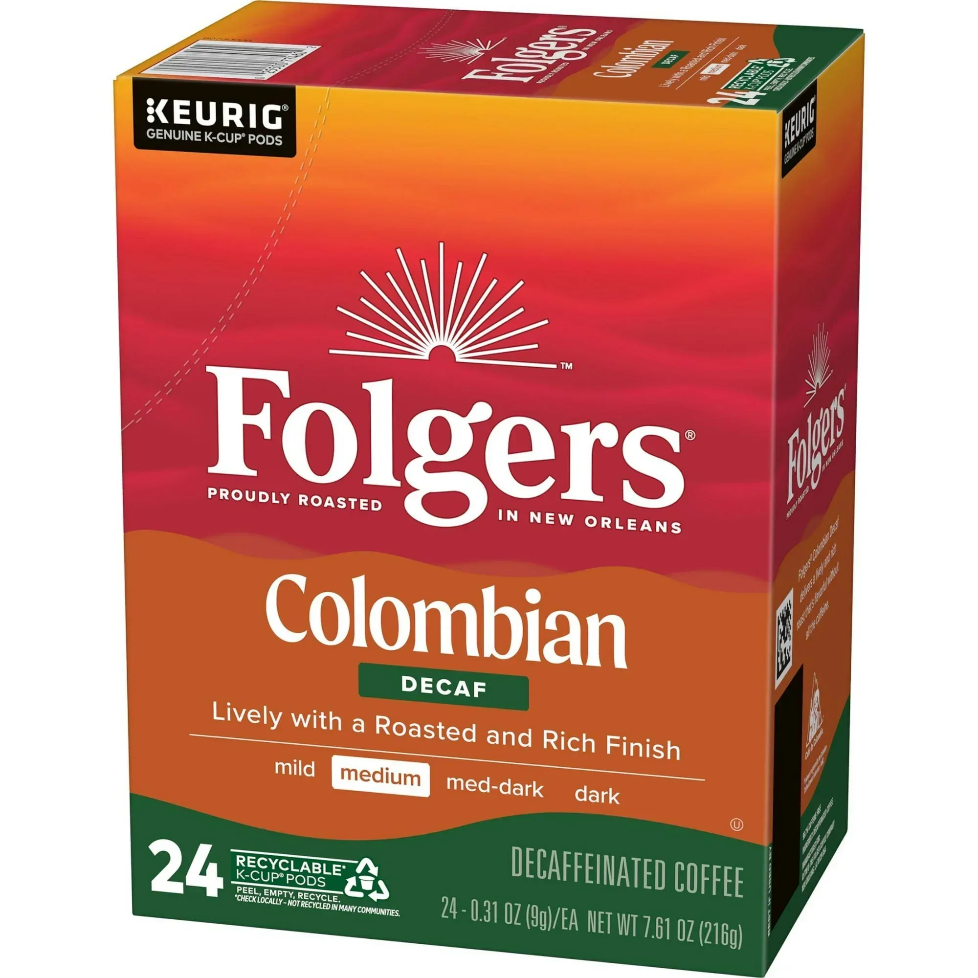 Folgers Colombian Decaffeinated Coffee, Medium Roast, Keurig K Cup Brewers, 24 Count Box - Image 4
