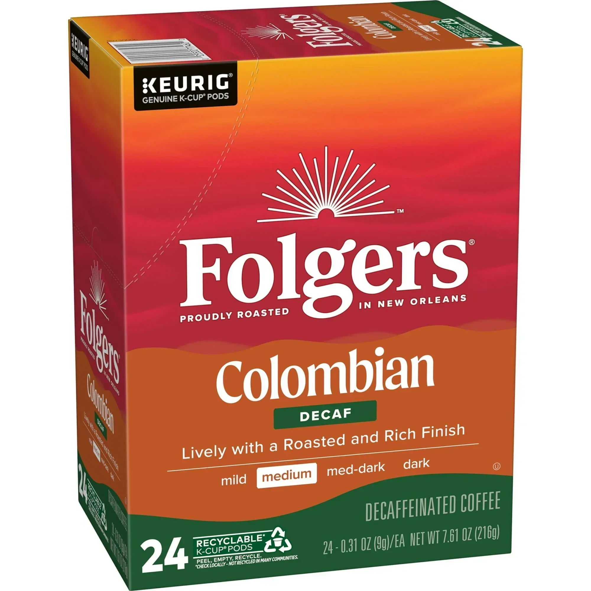 Folgers Colombian Decaffeinated Coffee, Medium Roast, Keurig K Cup Brewers, 24 Count Box - Image 5