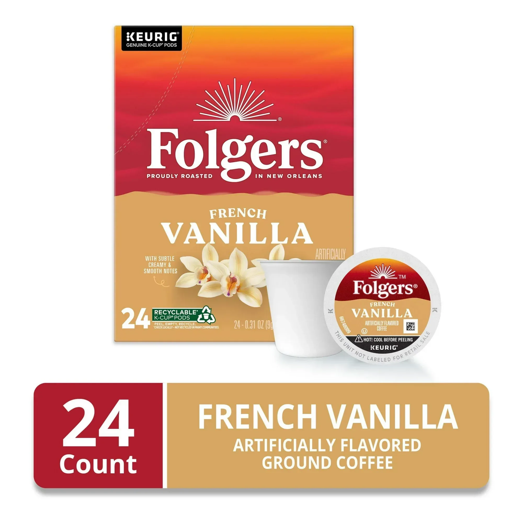 Folgers French Vanilla Artificially Flavored Coffee, Mild Roast, Keurig K Cup Pods, 24 Count Box - Image 6