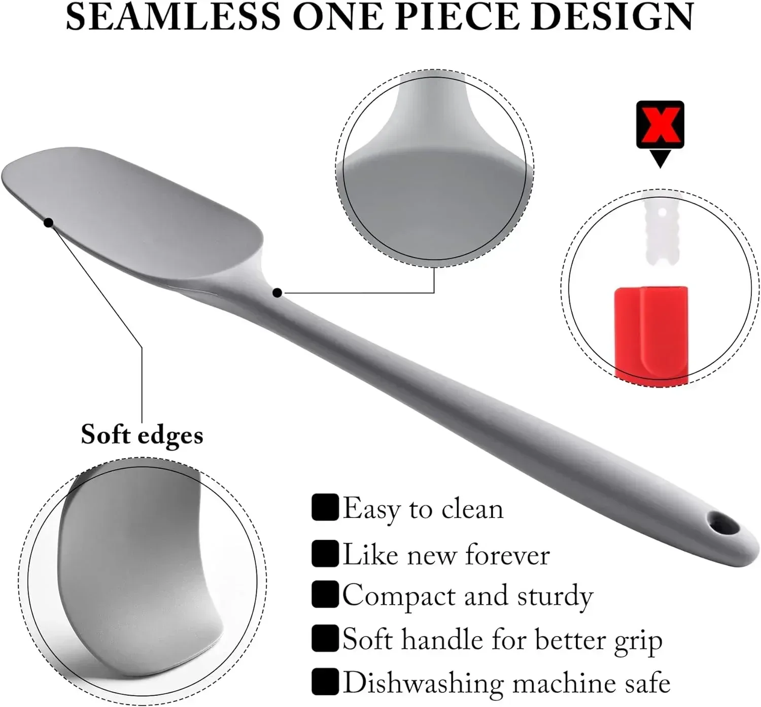 Food Grade Silicone Rubber Spatula Set for Baking, AOKIWO 5Pcs Cooking Utensil Set, High Heat Resistant Non Stick Dishwasher BPA-Free - Image 2