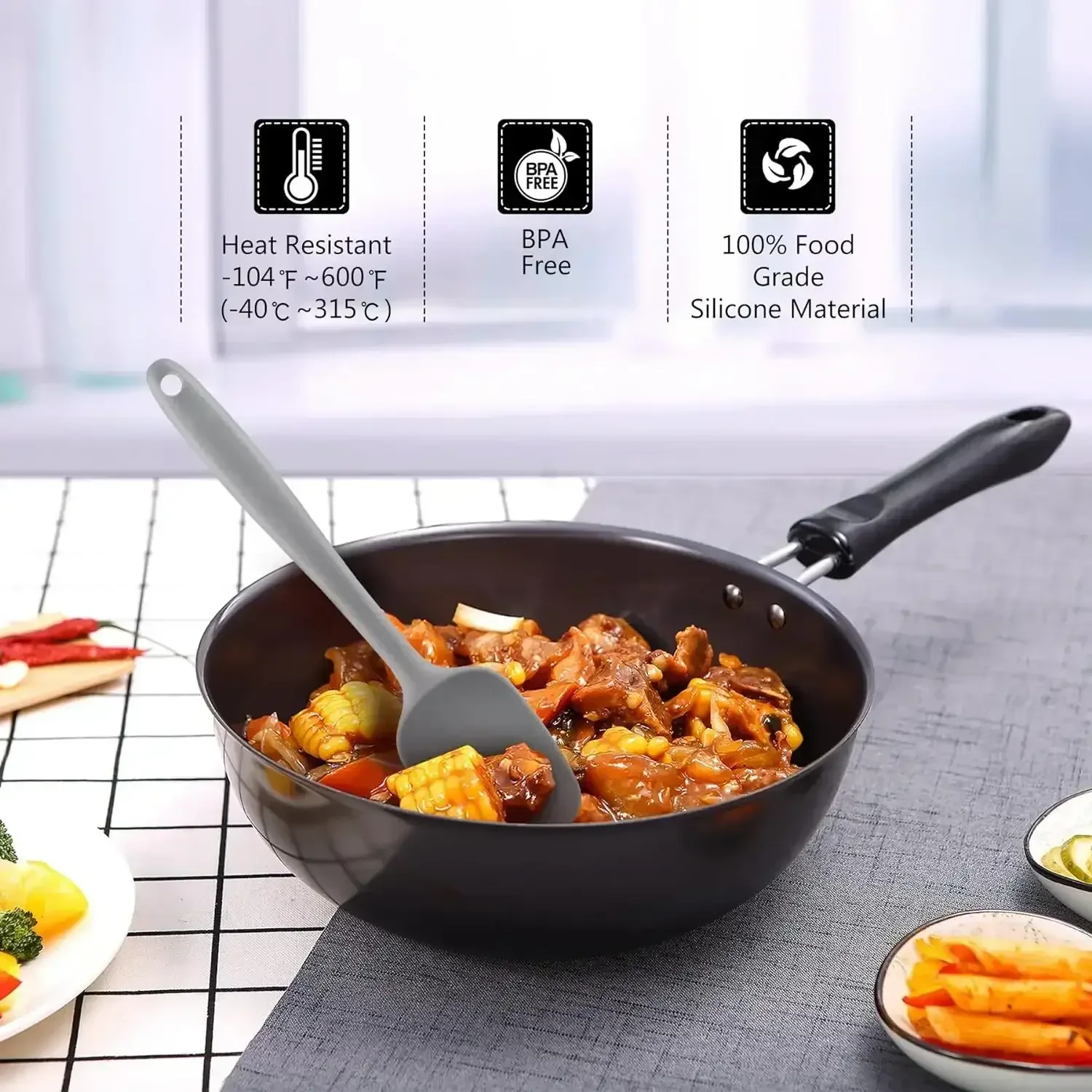 Food Grade Silicone Rubber Spatula Set for Baking, AOKIWO 5Pcs Cooking Utensil Set, High Heat Resistant Non Stick Dishwasher BPA-Free - Image 3