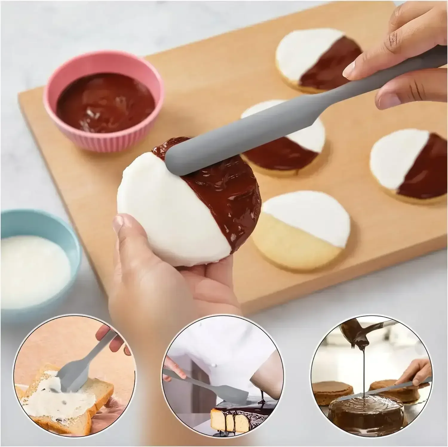 Food Grade Silicone Rubber Spatula Set for Baking, AOKIWO 5Pcs Cooking Utensil Set, High Heat Resistant Non Stick Dishwasher BPA-Free - Image 4