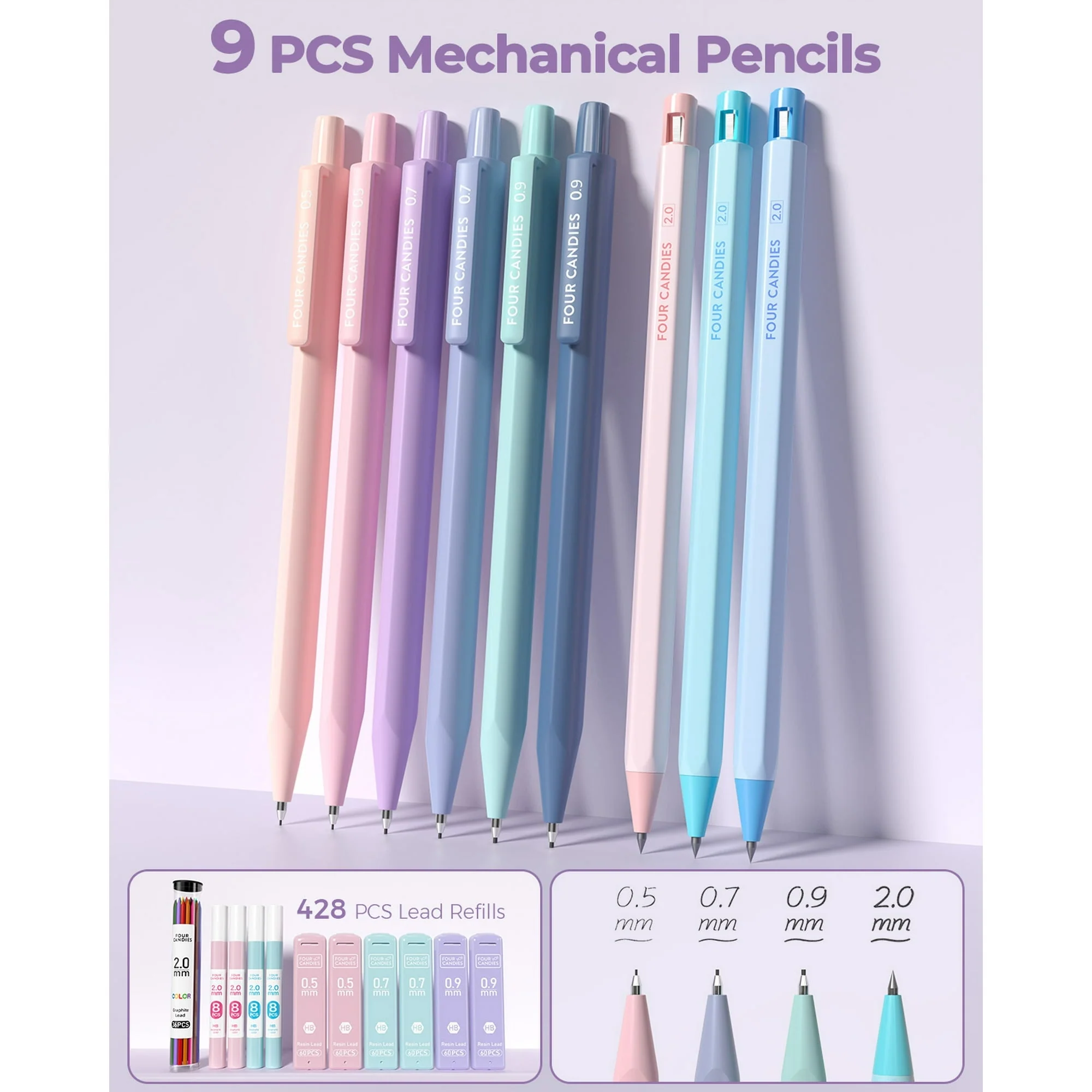 Four Candies 56 PCS Aesthetic Supplies with Pencil Case, 6 Multicolor Pen, 12 Pastel Highlighters, 5 Gel Pens Black Ink, 9 Mechanical Pencils for Stationary Set Preppy Stuff - Image 29