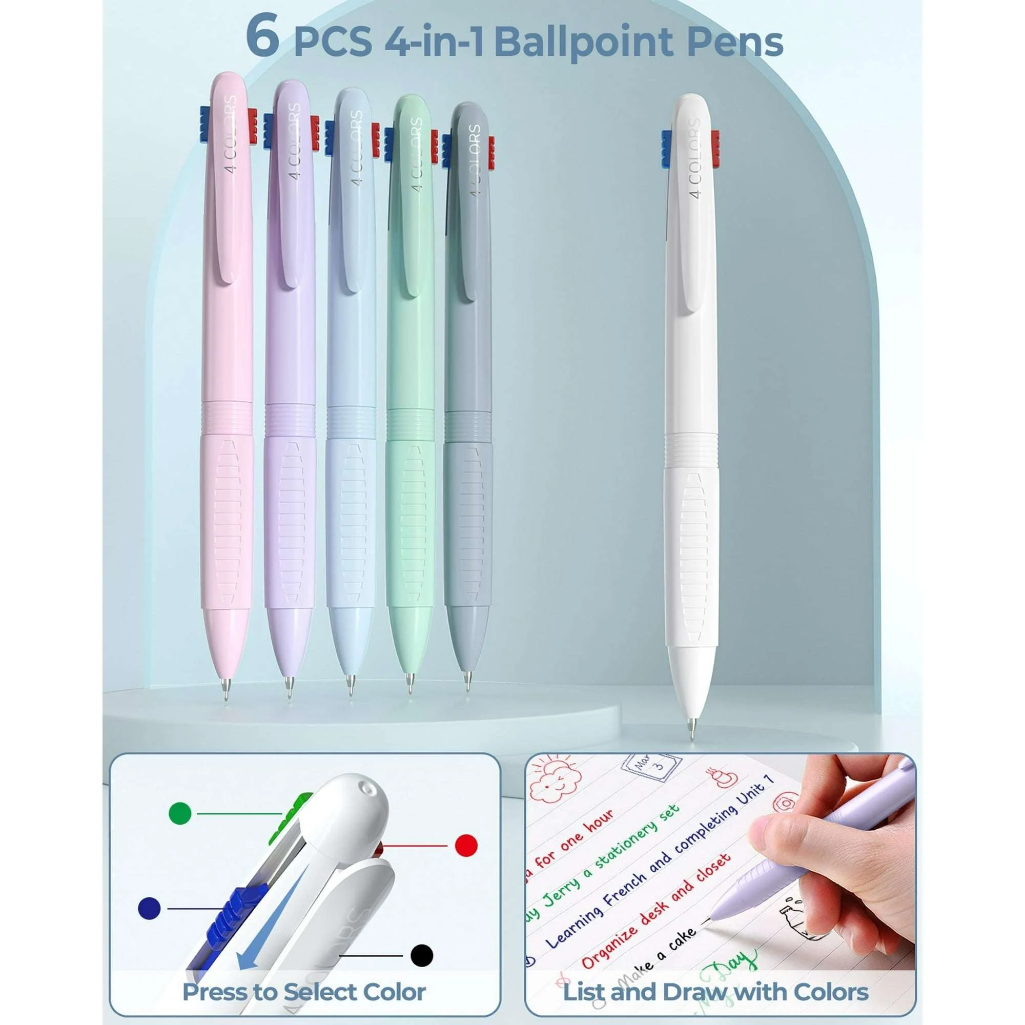 Four Candies 56 PCS Aesthetic Supplies with Pencil Case, 6 Multicolor Pen, 12 Pastel Highlighters, 5 Gel Pens Black Ink, 9 Mechanical Pencils for Stationary Set Preppy Stuff - Image 4