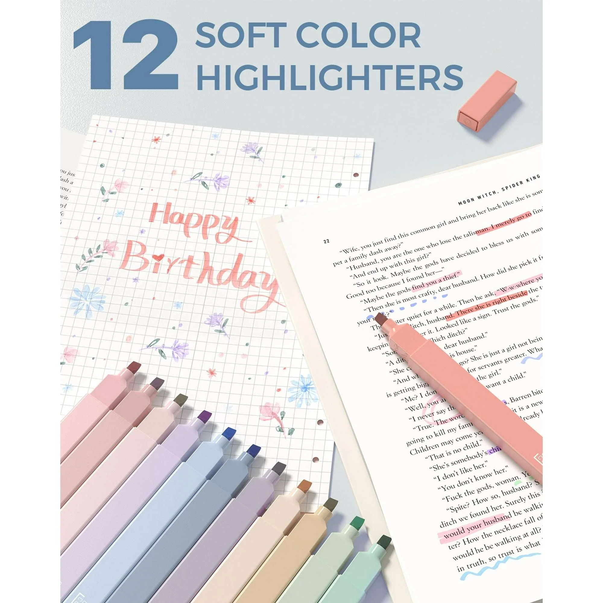 Four Candies 56 PCS Aesthetic Supplies with Pencil Case, 6 Multicolor Pen, 12 Pastel Highlighters, 5 Gel Pens Black Ink, 9 Mechanical Pencils for Stationary Set Preppy Stuff - Image 6