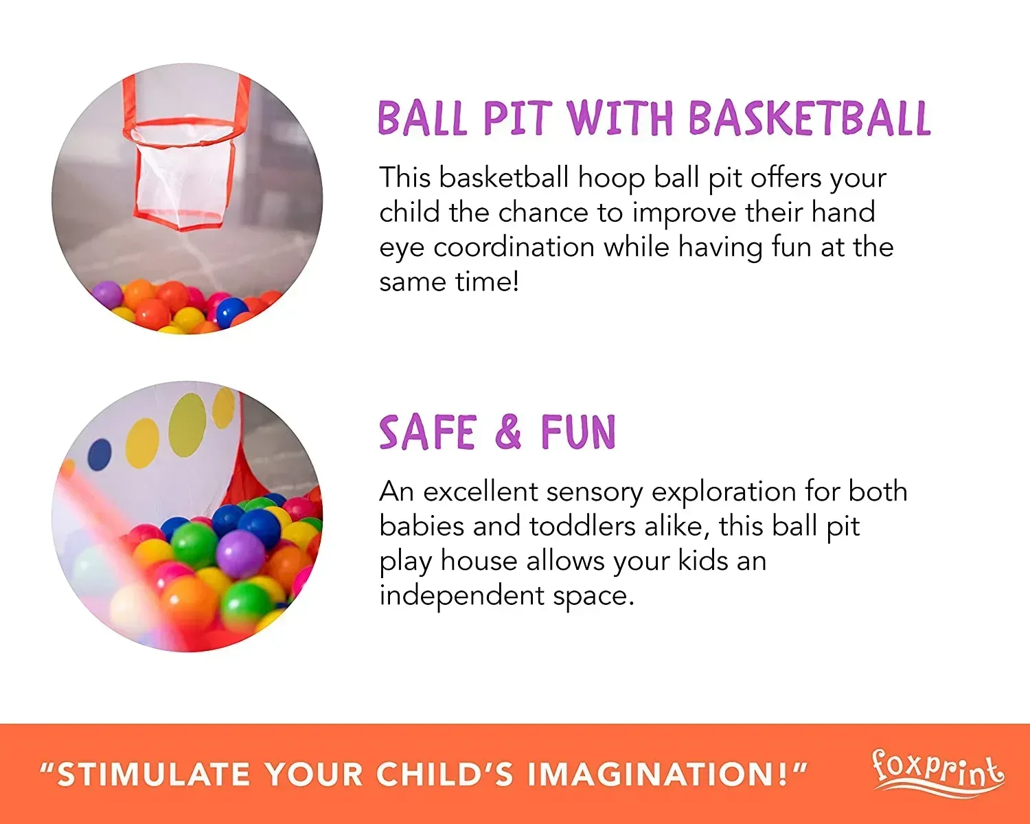 Foxprint Portable Basketball Ball Pit for Toddlers, 47.2" x 23.6" x 29.1" - Image 4