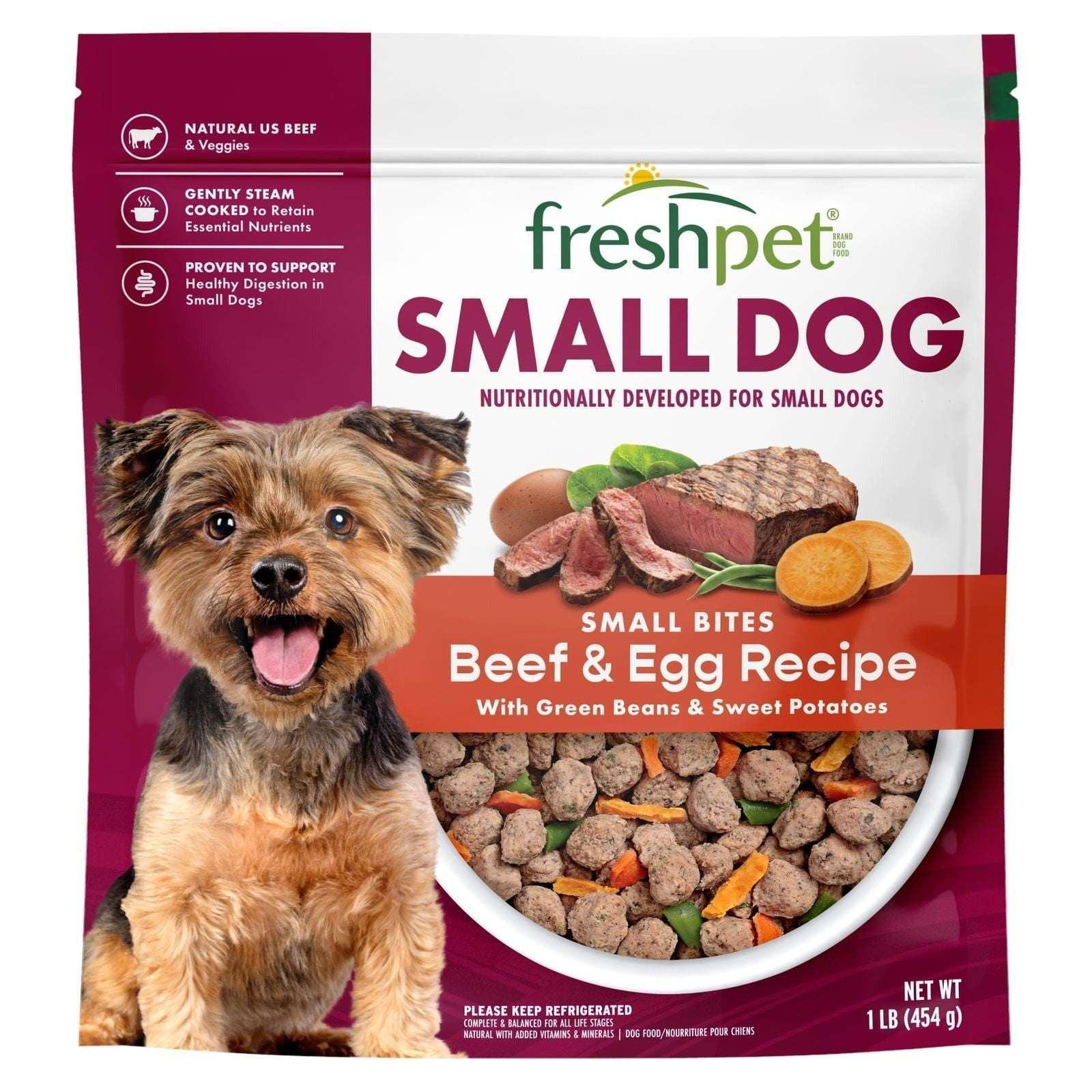 Freshpet Fresh Dog Food, Small Dog Beef & Egg Recipe, Small Bites Freshly Roasted Meals, 1 lb.