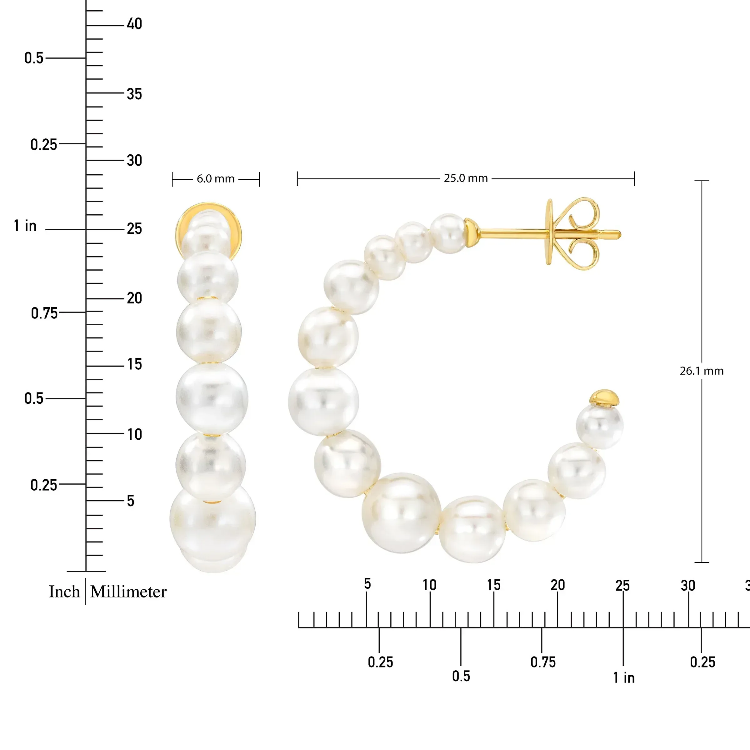 Freshwater Cultured 2.5-6mm Graduated Pearl 14kt Yellow Gold Hoop Earrings - Image 2