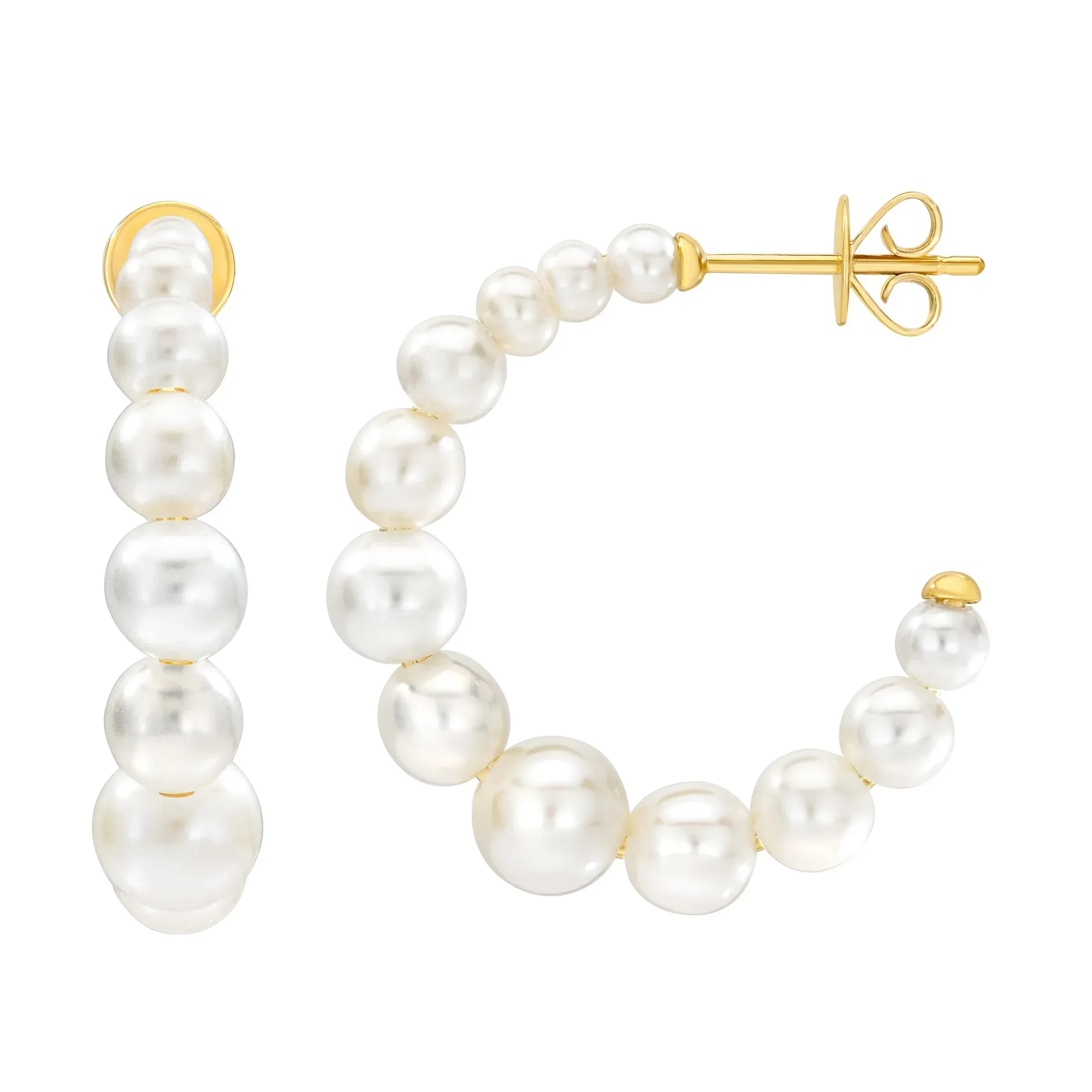 Freshwater Cultured 2.5-6mm Graduated Pearl 14kt Yellow Gold Hoop Earrings - Image 3