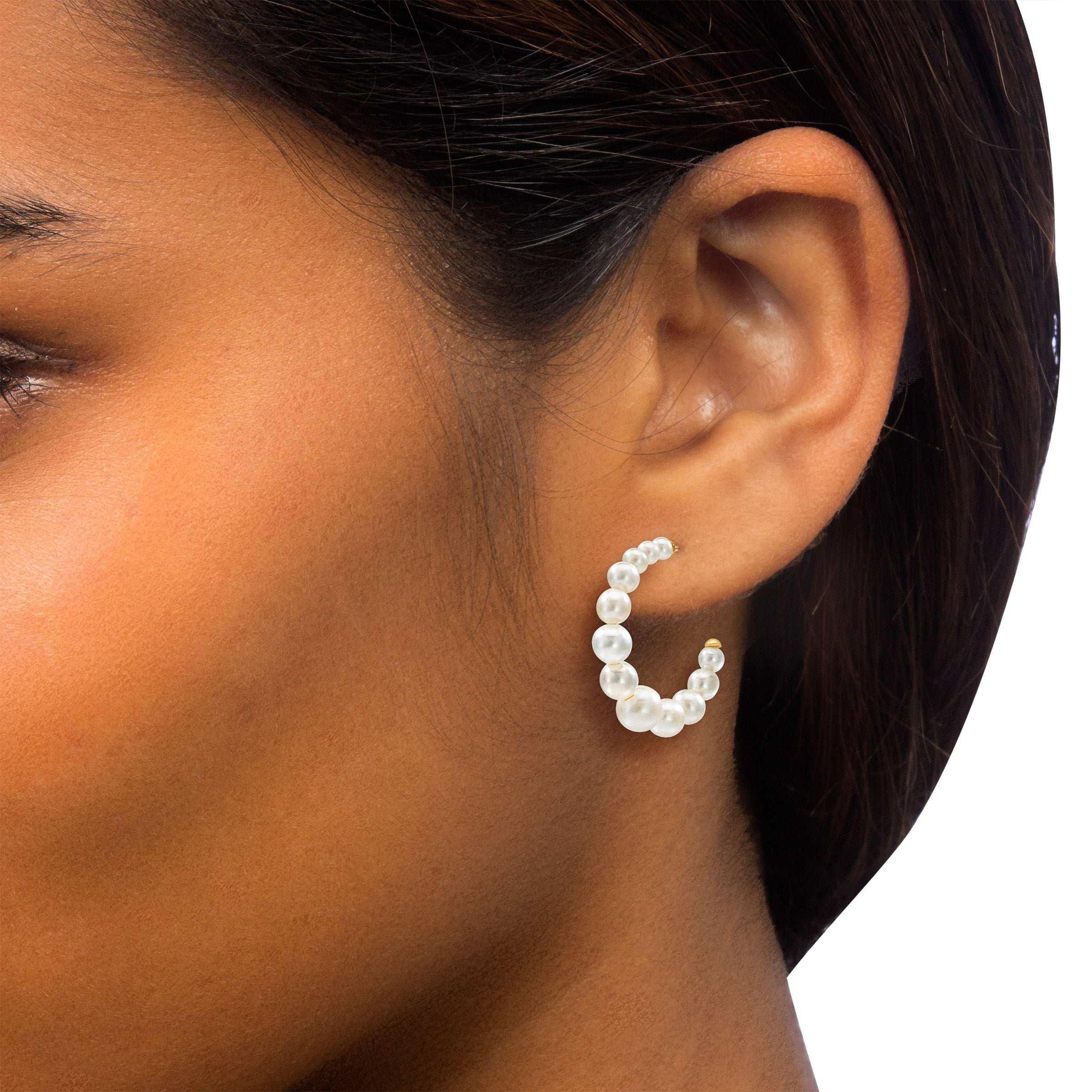 Freshwater Cultured 2.5-6mm Graduated Pearl 14kt Yellow Gold Hoop Earrings - Image 4