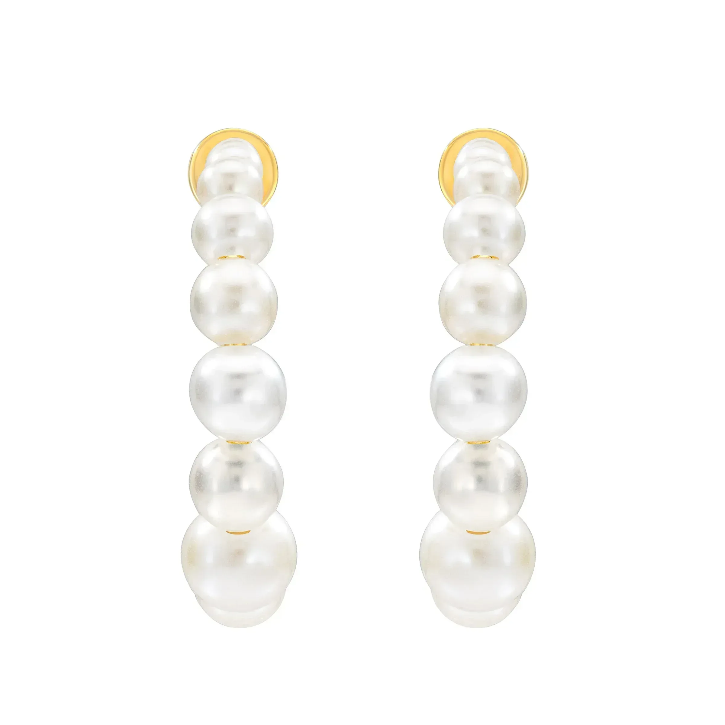 Freshwater Cultured 2.5-6mm Graduated Pearl 14kt Yellow Gold Hoop Earrings - Image 5