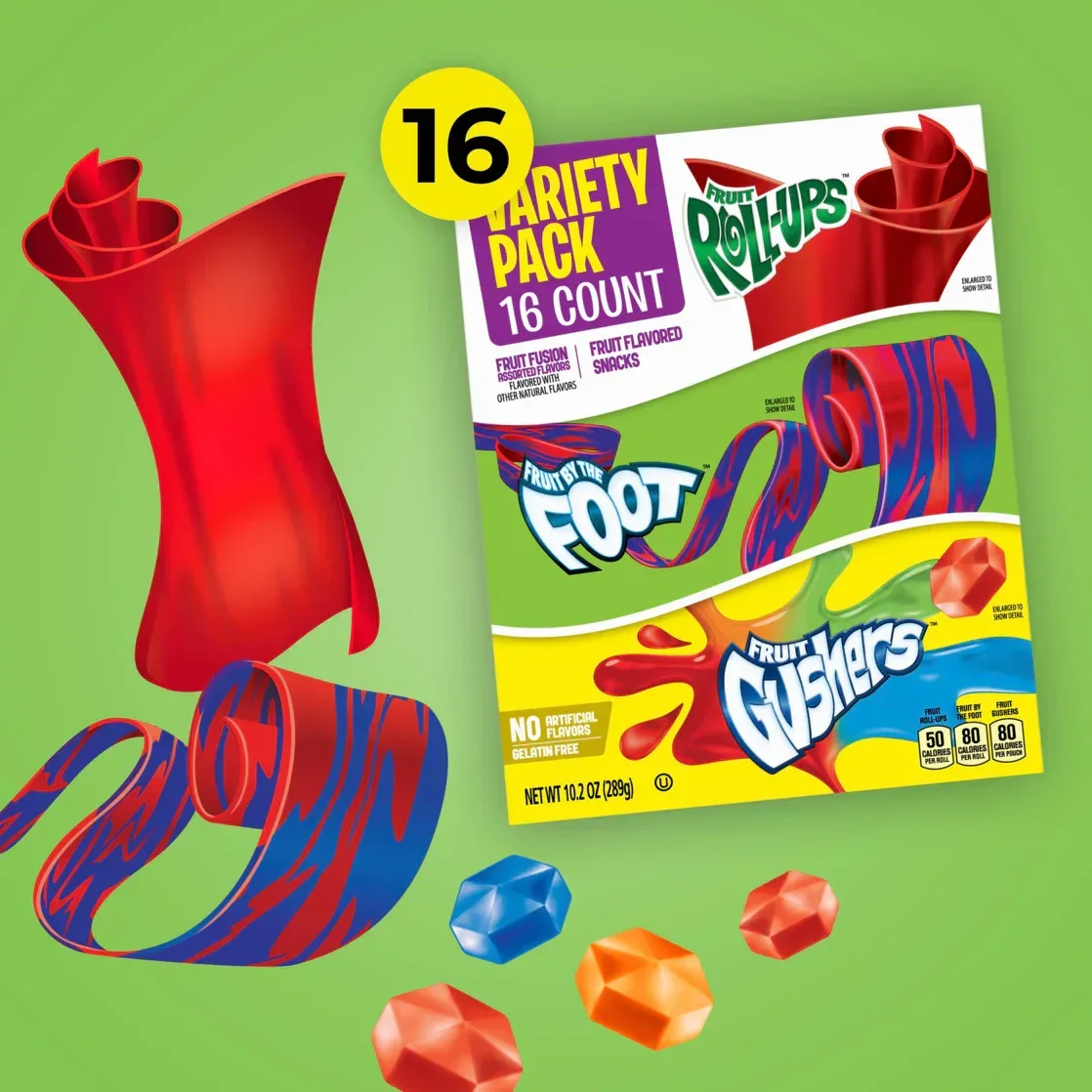 Fruit Roll-Ups, Fruit by the Foot, Gushers, Snacks Variety Pack, 16 Ct, 10.2 oz - Image 3