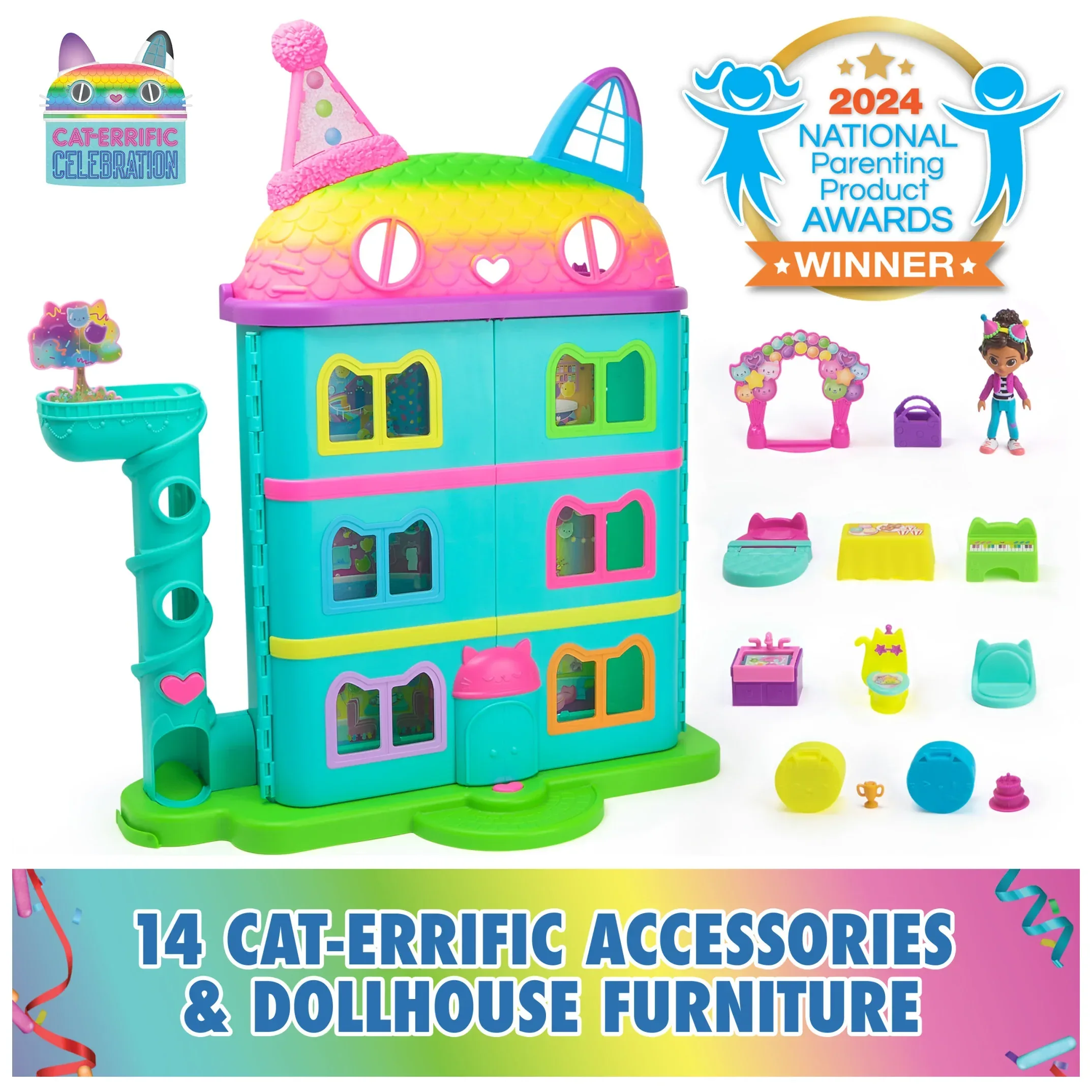 Gabby’s Dollhouse, 25" Tall Celebration Dollhouse with Toy Figures, Furniture & Sound Effects - Image 2
