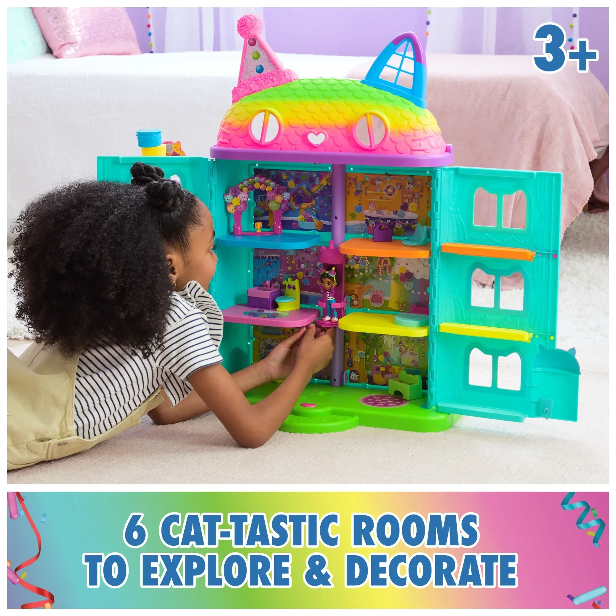 Gabby’s Dollhouse, 25" Tall Celebration Dollhouse with Toy Figures, Furniture & Sound Effects - Image 3