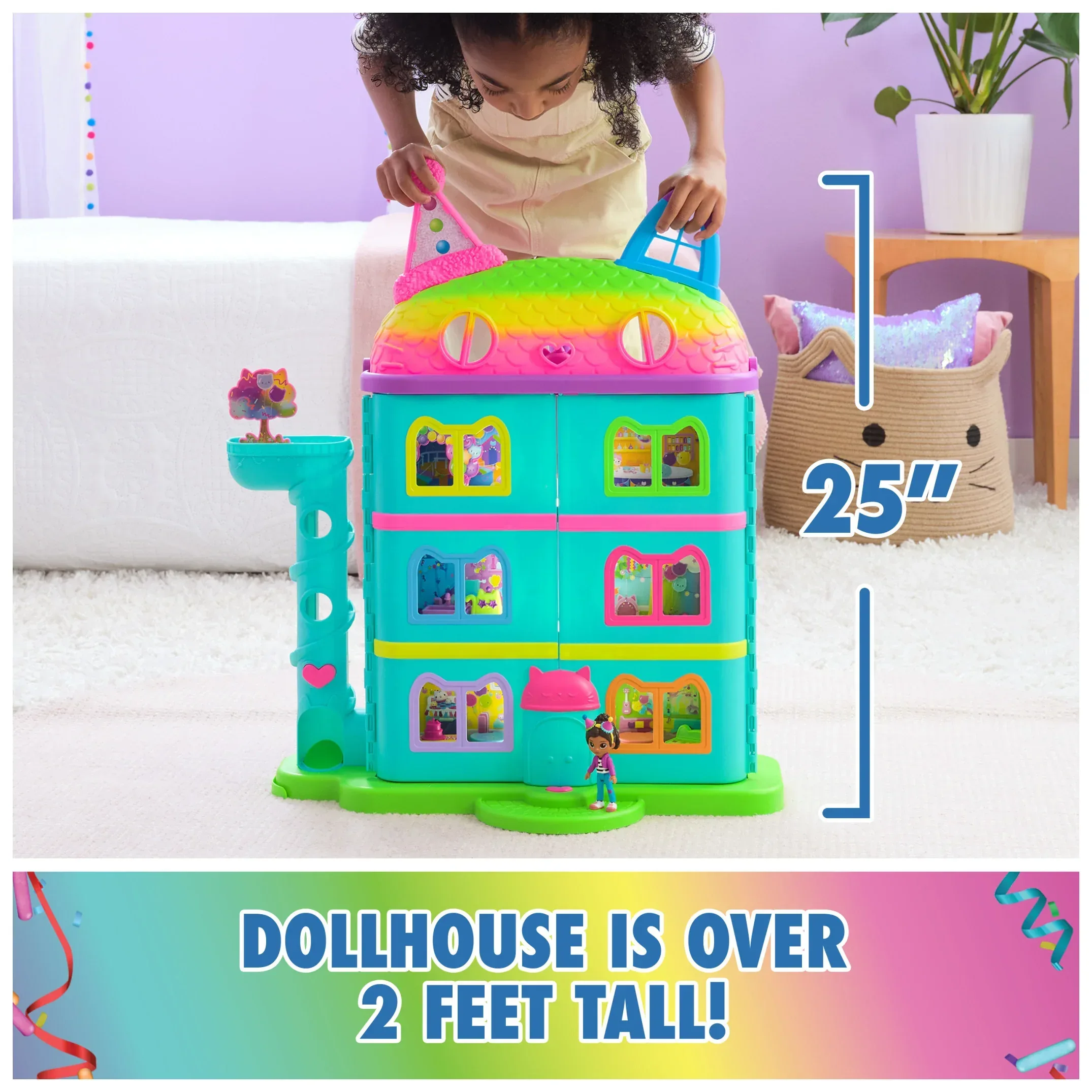 Gabby’s Dollhouse, 25" Tall Celebration Dollhouse with Toy Figures, Furniture & Sound Effects - Image 4