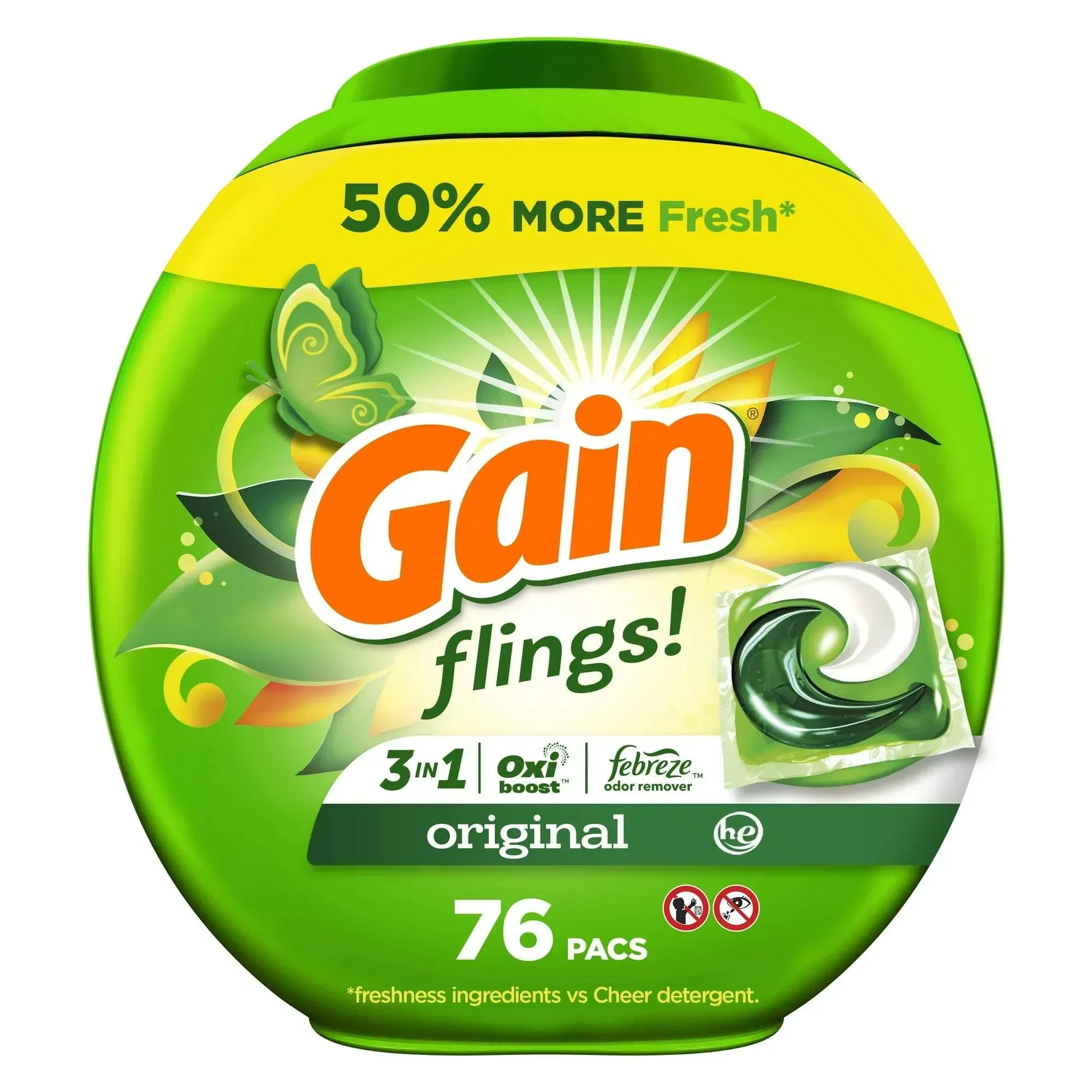 Gain Flings 3-in-1 Oxi Boost and Febreze Laundry Detergent Pacs, Original Scent, 31 Count - Image 3