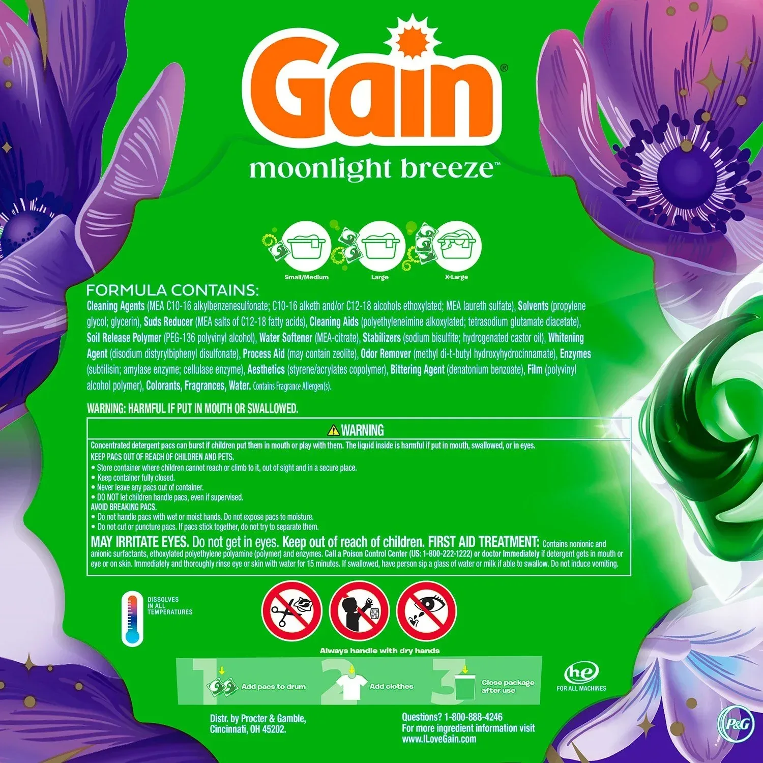 Gain Flings 4 in 1 Laundry Detergent Pacs, Moonlight Breeze, 152 ct. - Image 2