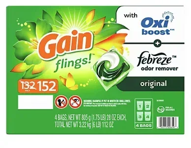 Gain Flings Liquid Laundry Detergent, Original Scent, 152 ct.