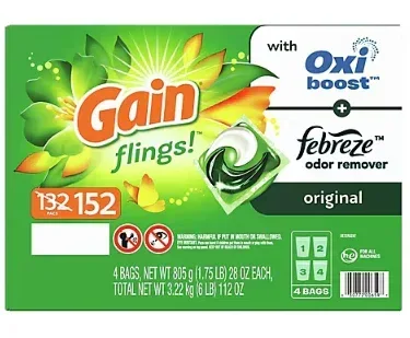 Gain Flings Liquid Laundry Detergent, Original Scent, 152 ct.