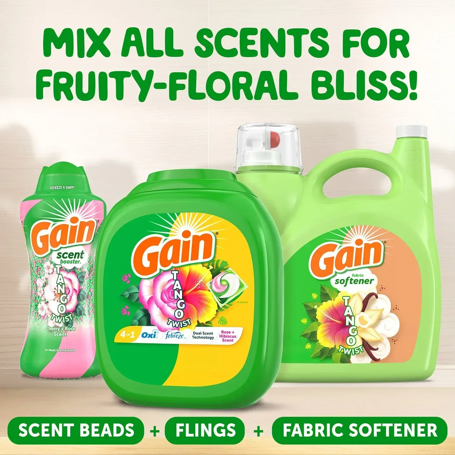 Gain Flings Tango Twist Laundry Detergent Pacs, Rose + Hibiscus Scent, 108 ct. - Image 8