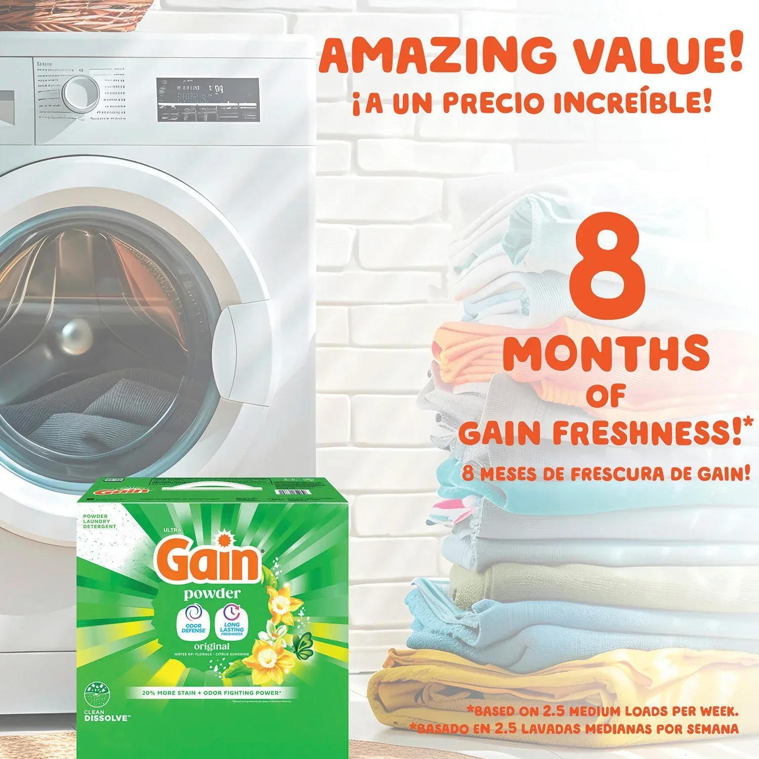 Gain Powder Laundry Detergent, Original, 195 loads, 180 oz. - Image 4