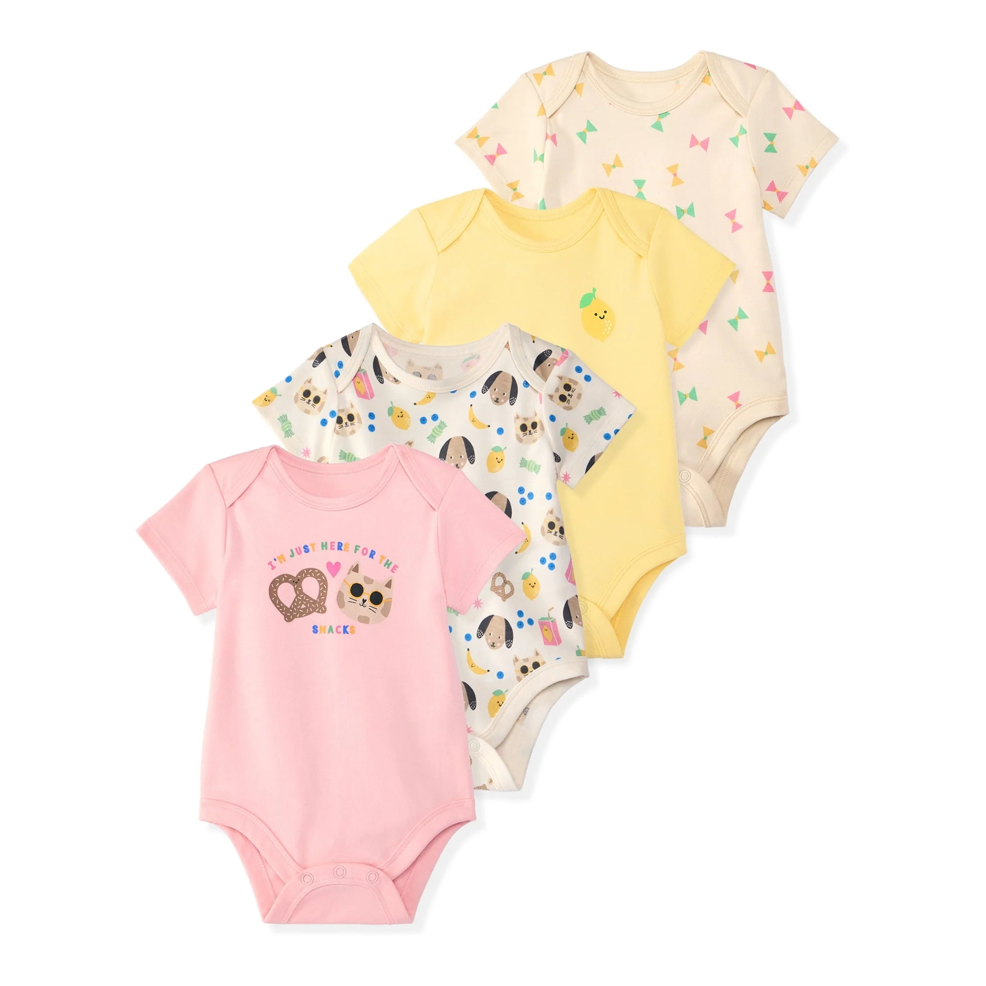 Garanimals Newborn Baby Boy, Girl & Unisex Cotton Short Sleeve Bodysuits, Multiple Sizes 0–24 Months, 4-Pack