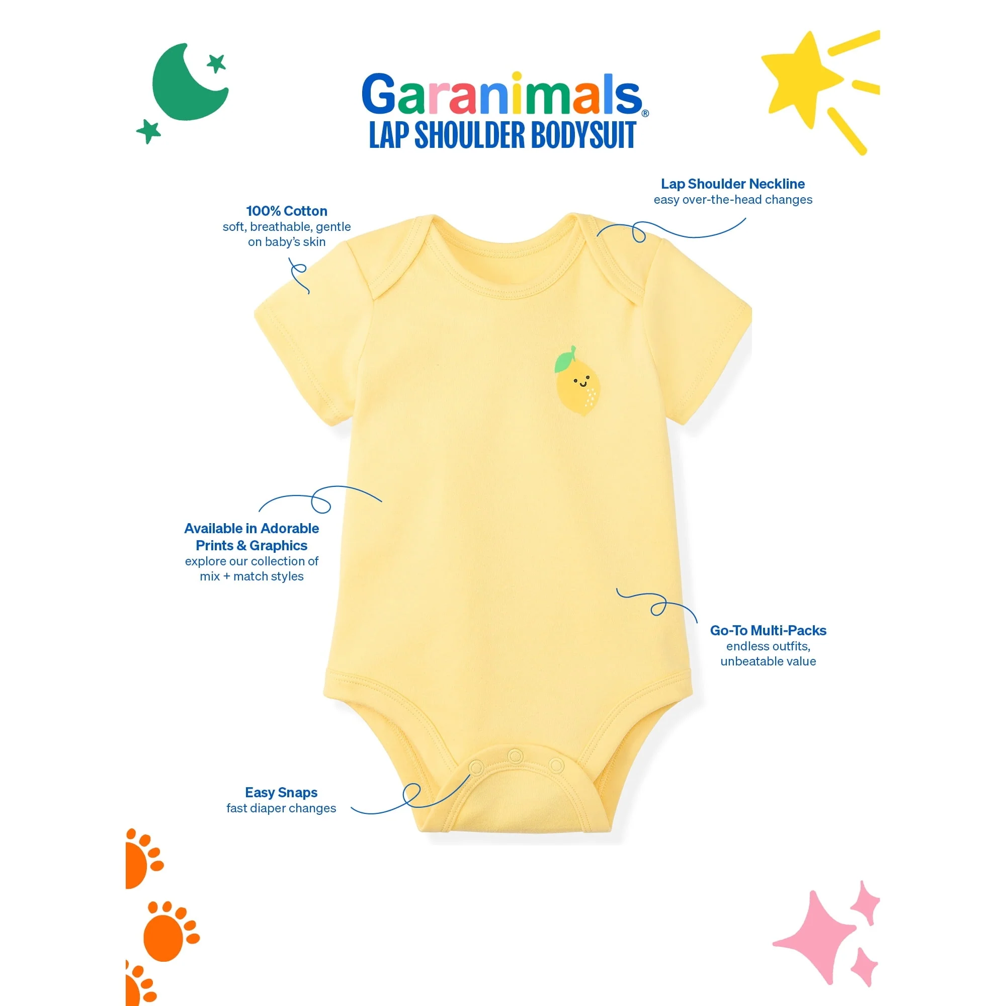 Garanimals Newborn Baby Boy, Girl & Unisex Cotton Short Sleeve Bodysuits, Multiple Sizes 0–24 Months, 4-Pack - Image 6