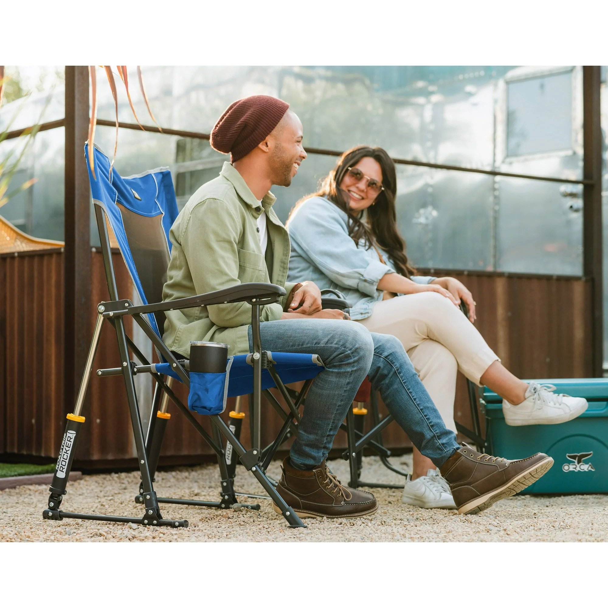 GCI Outdoor RoadTrip Rocker Foldable Rocking Camp Chair, Blue - Image 6