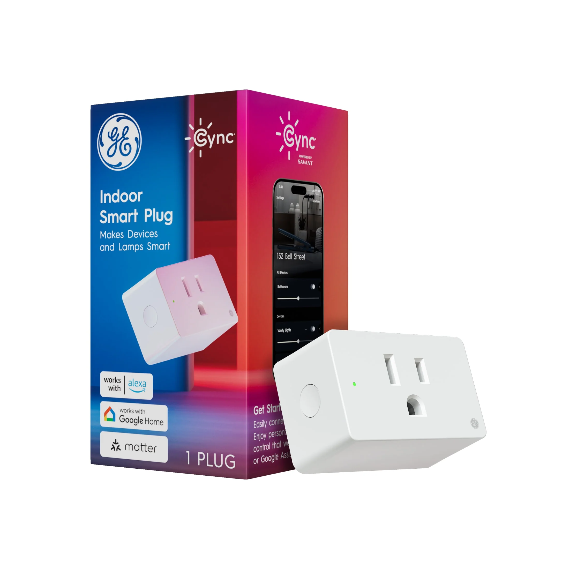 GE Cync Indoor Smart Plug, Works with Alexa and Google, Matter Compatible, 1 Pack